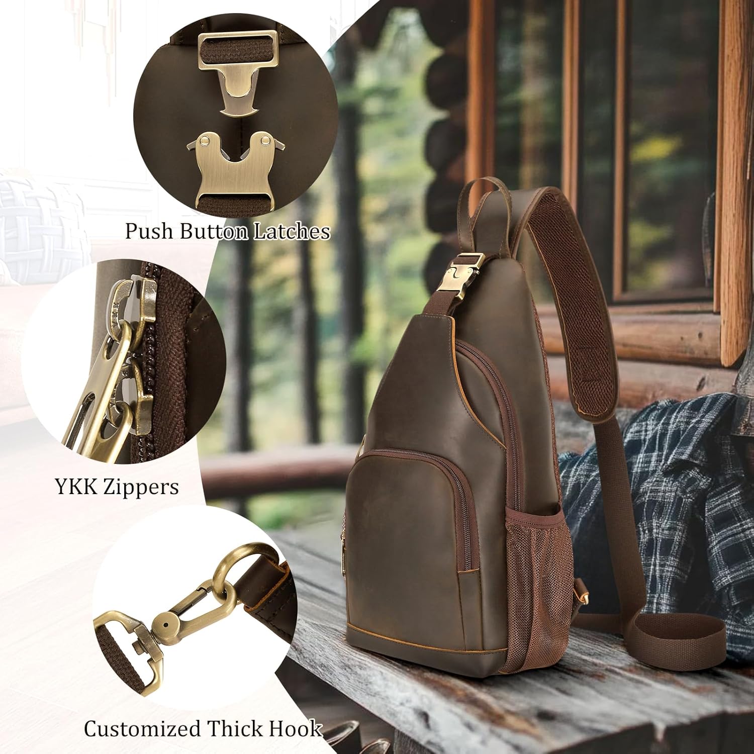 Polare Full Grain Cowhide Anti Theft Chest Shoulder Bag Vintage Sling Crossbody Casual Daypack for Daily Travel Hiking Outdoor Sports - Image 8