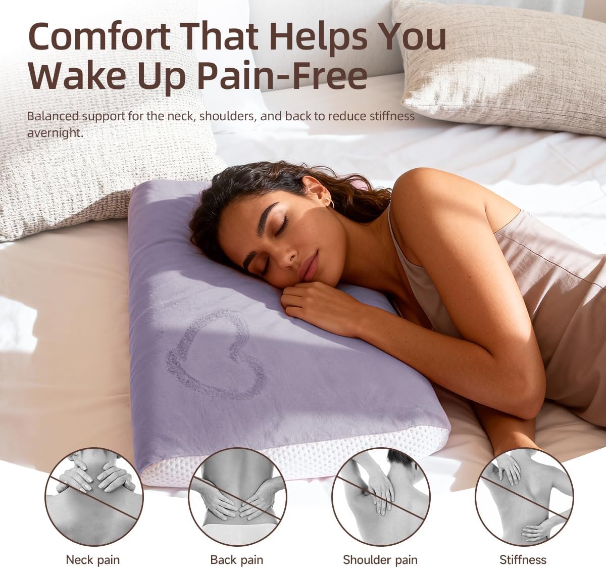 CoolGel Foam Pillow, Patented Ergonomic Contour Design for Side, Back and Stomach Sleepers, with Washable Cover and Breathable Mesh, Purple Set of 2