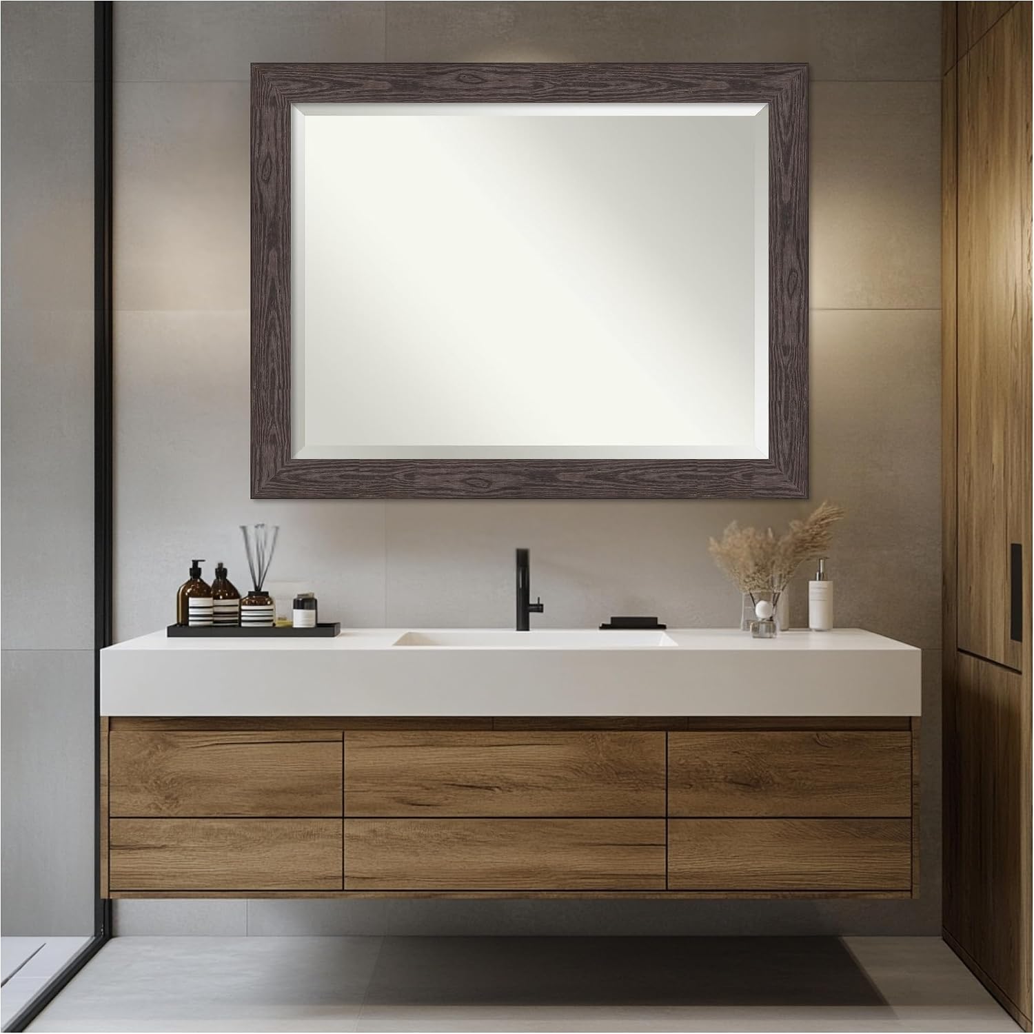 Amanti Art Bathroom Mirror for Over Sink, Vanity Mirror, Wood Frame, Hangs Horizonally and Vertically, Bathroom Wall Decor, Beveled Edge
