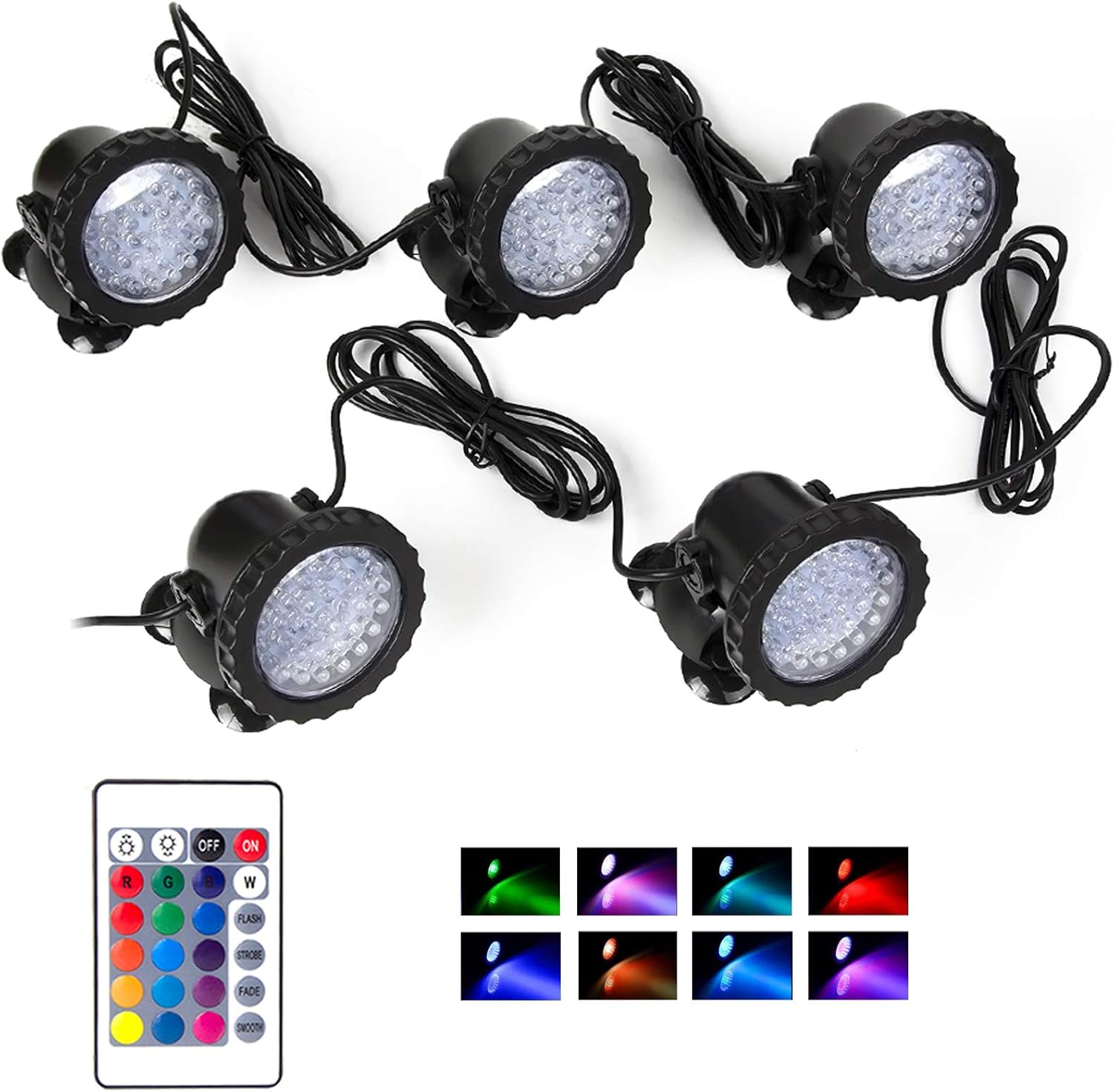 Review SHOYO Underwater Landscape Spotlight, Waterproof Pond Lights IP68 Submersible Multi-Color Dimmable, 36 LED Color Changing Spot Light for Garden Outdoor (Set of 5)