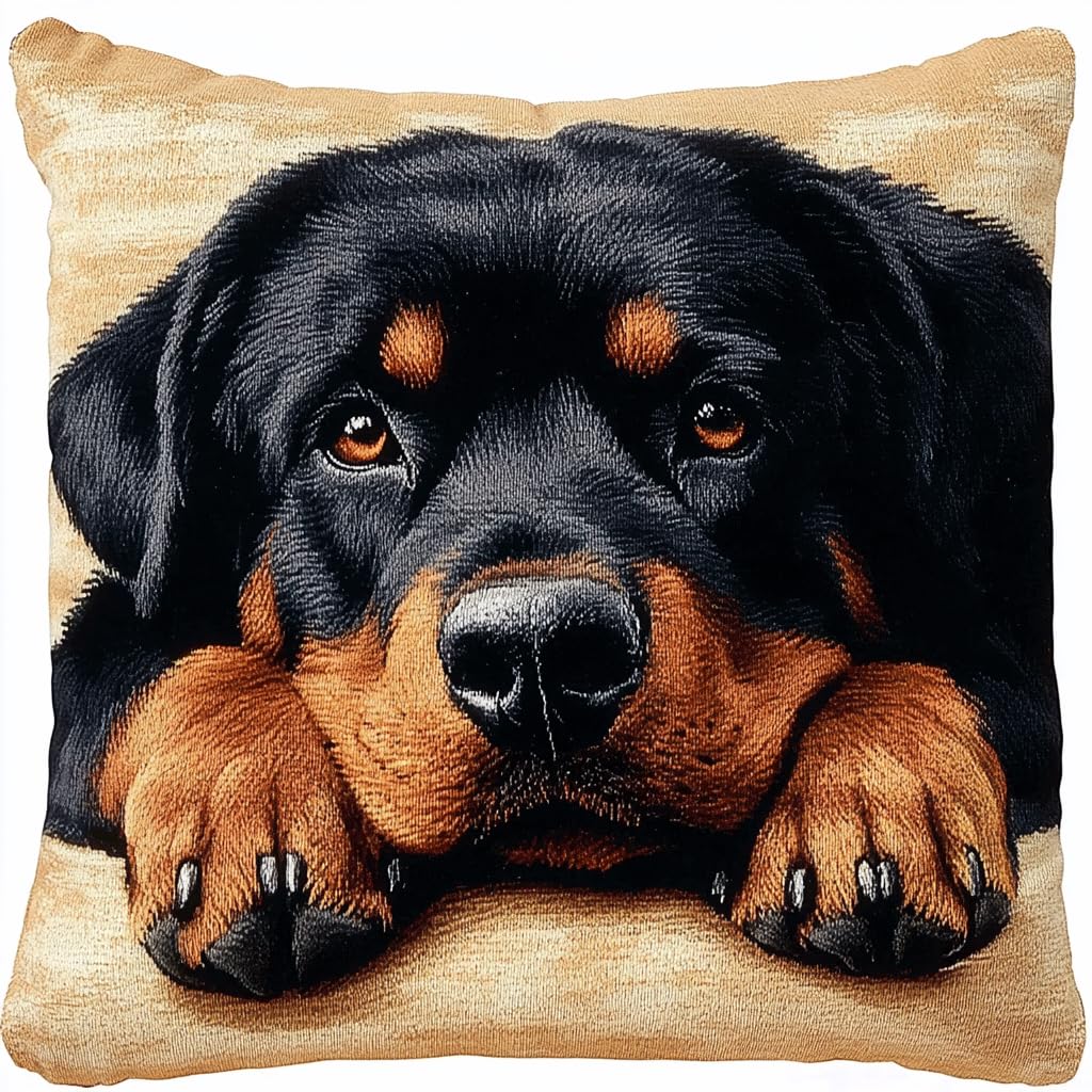 AMBATTERY 11CT Kit Punto Croce da Ricamare, Cane animale Cuscino Punto Croce Prestampato 45x45cm, Kit Per Ricamare Federa, Cuscino Ricamato a Mano per Principianti