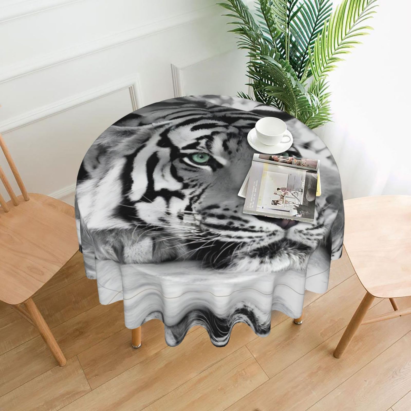 YYHHAOFA Tiger Leopard Prints Round Decorative Tablecloth 60in - High-Grade Polyester Throw for Dining Tables, Parties, & Outdoor Events
