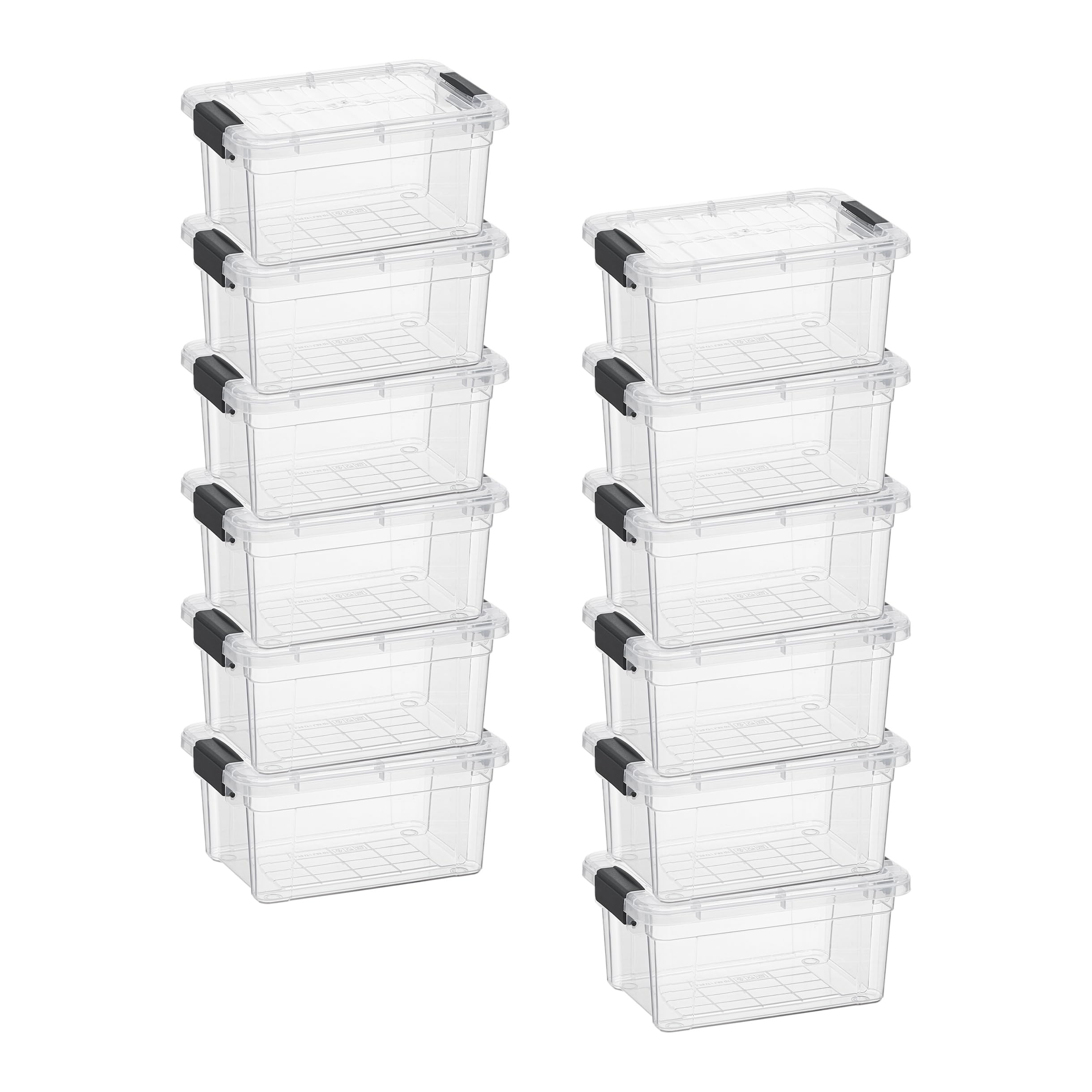 Superio 1.05 Quart Mini Clear Plastic Storage Container with Lid, Stackable Small Organizer Box for Crayons, Art Supplies, Beads, Sewing, Stationery &amp; Food Storage, 12 Pack