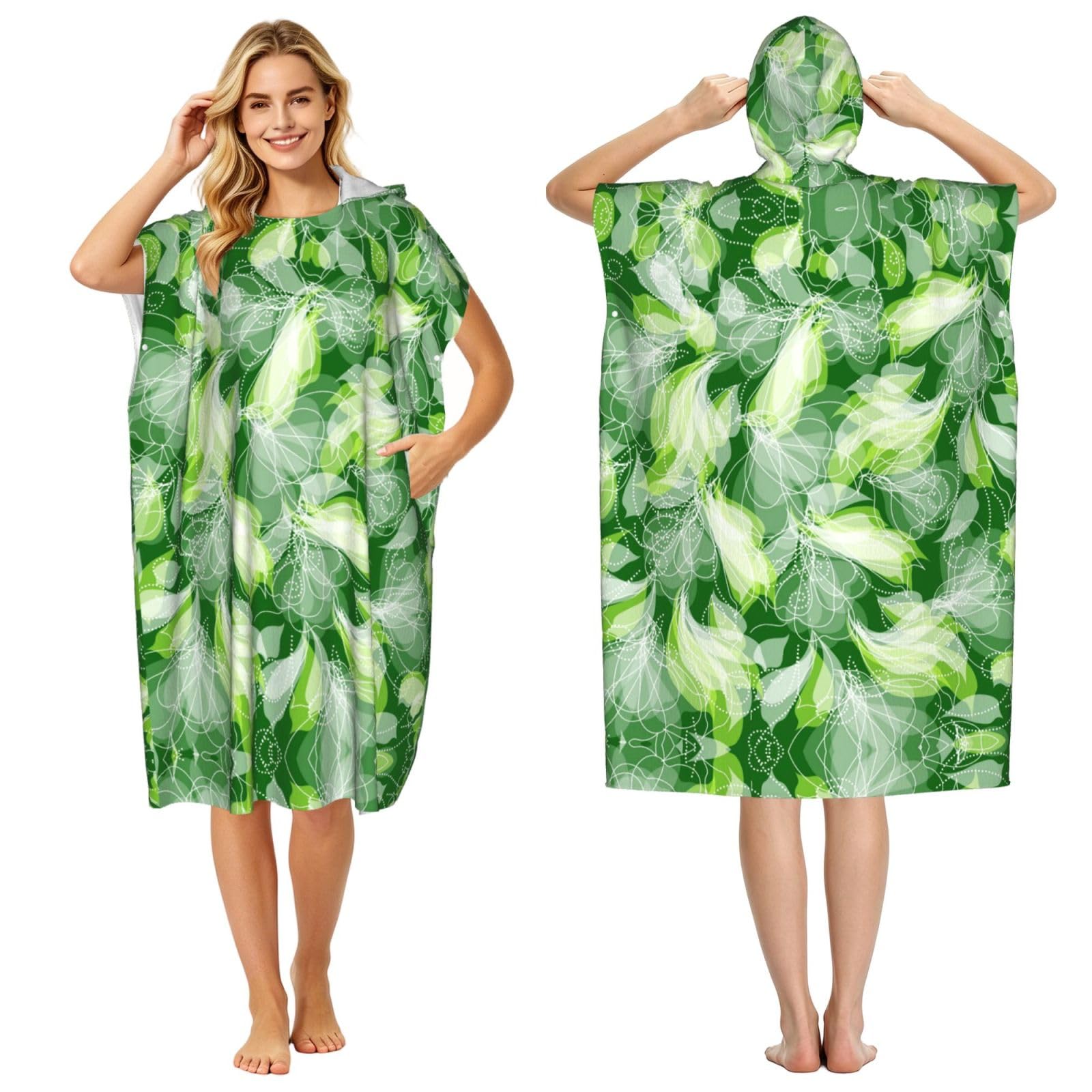 EZDLOWVBA Vegetable Texture Print Hooded Poncho Microfiber Beach Towel,Adult Women & Men Changing Robe,Lightweight Summer Surf Swim Bath Poncho Towel