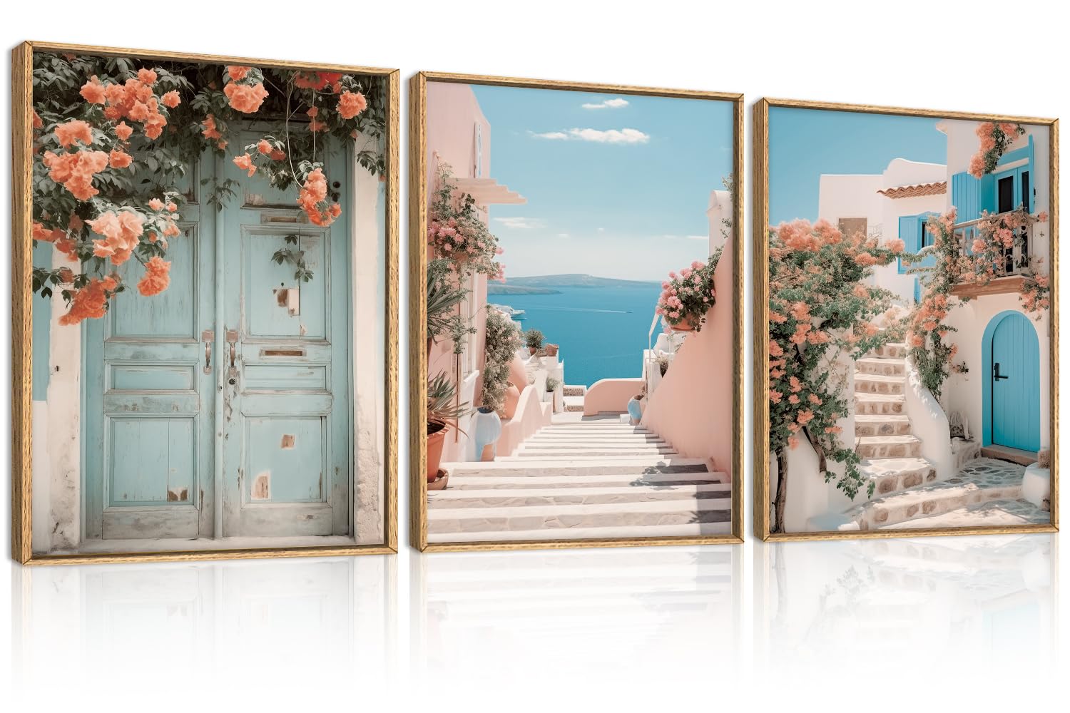 KAIRNE Italy Amalfi Coast Cityscape Framed Canvas Wall Art Set-12"x16"x3 | Italian Mediterranean Wall Decor,Greece Island Landscape Art Prints,Florida Beach Artwork for Living Room,Bedroom,Office