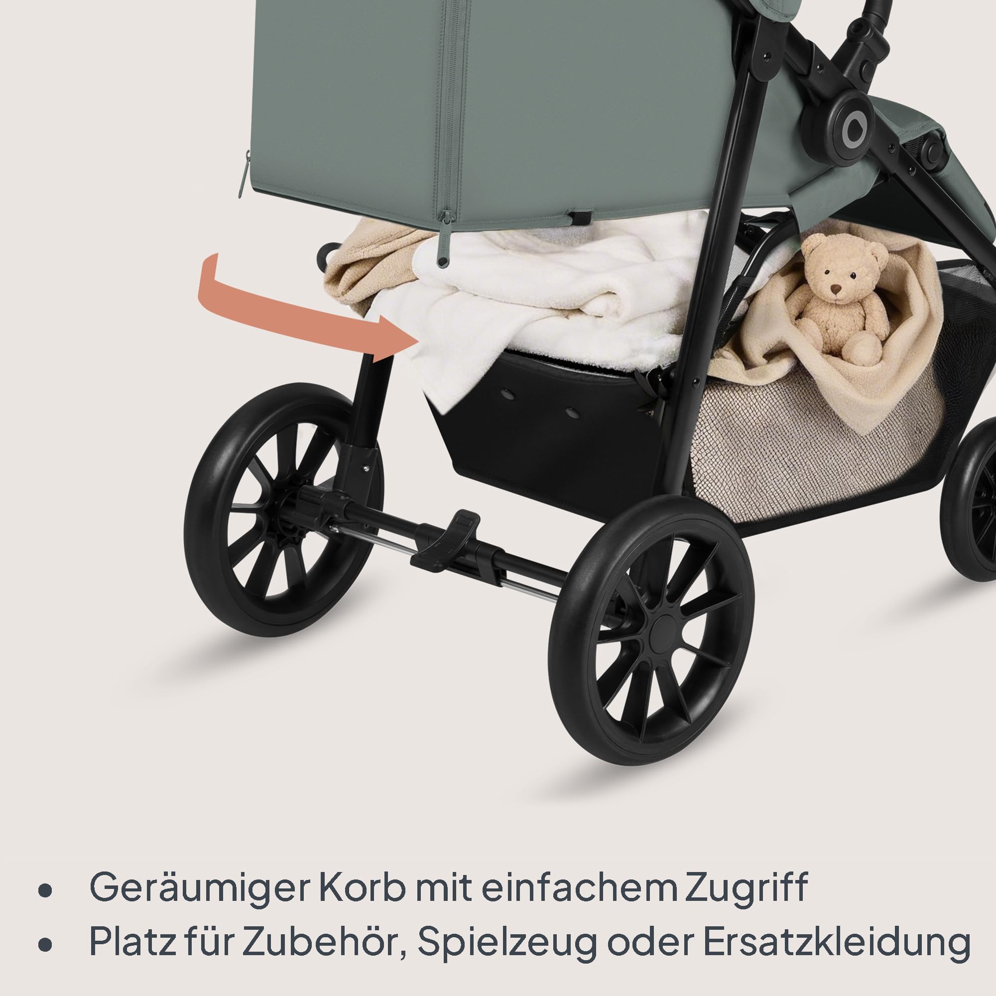 Lionelo Emerald Buggy bis 22 kg, 6 Monate–4 Jahre, EVA-Räder 360° mit Federung, einhändig faltbar, 91 cm Liegefläche mit verstellbarer Rückenlehne, UPF50+ wasserdichtes Verdeck, großer Einkaufskorb