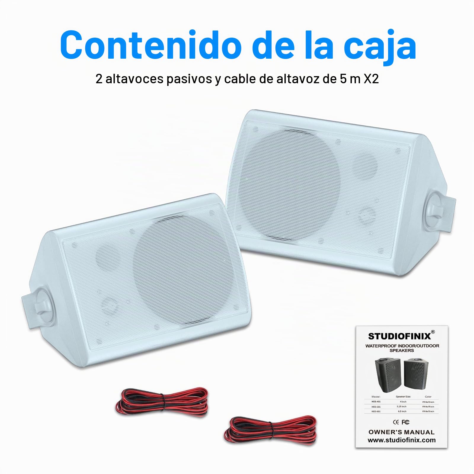 STUDIOFINIX Altavoces de Pared de 6,5 Pulgadas, Sistema de Altavoces Pasivos para Exteriores de 400W/par, Material ABS Resistente para el Patio, el Garaje y la Piscina (Blanco)
