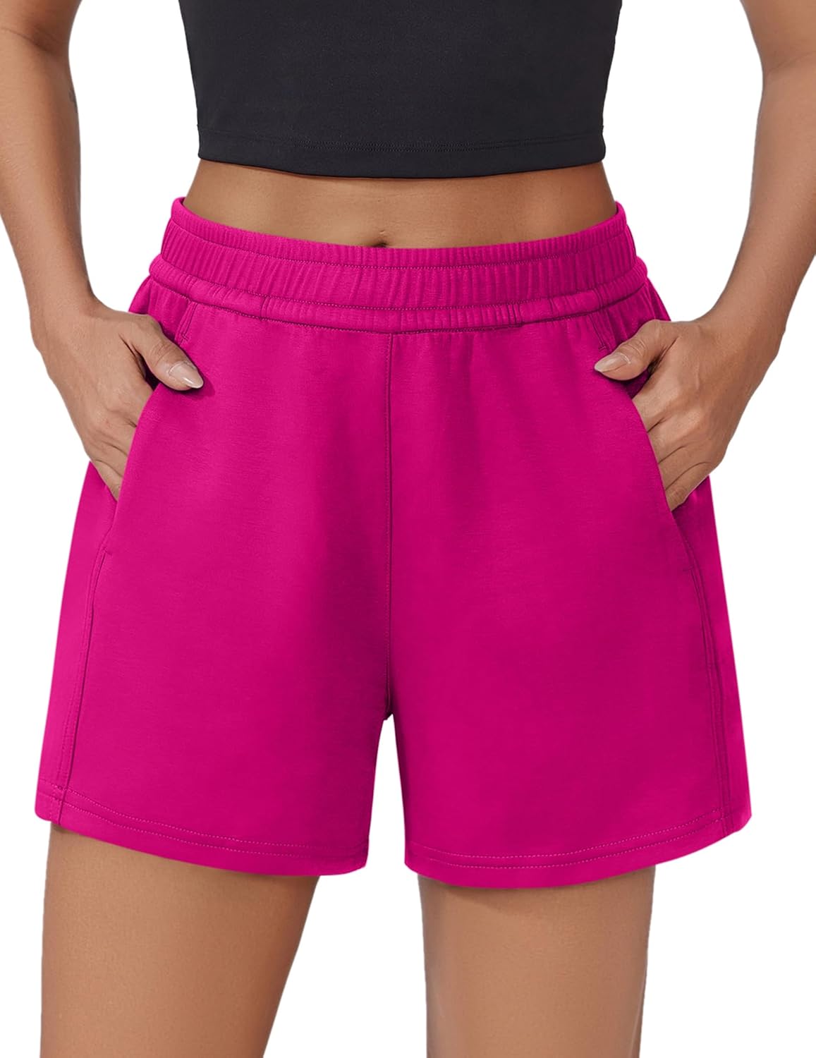 PINSPARK Athletic Sweat Shorts Women Elastic High Waisted Comfy Short Drawstring Casual Lounge Shorts with Pockets