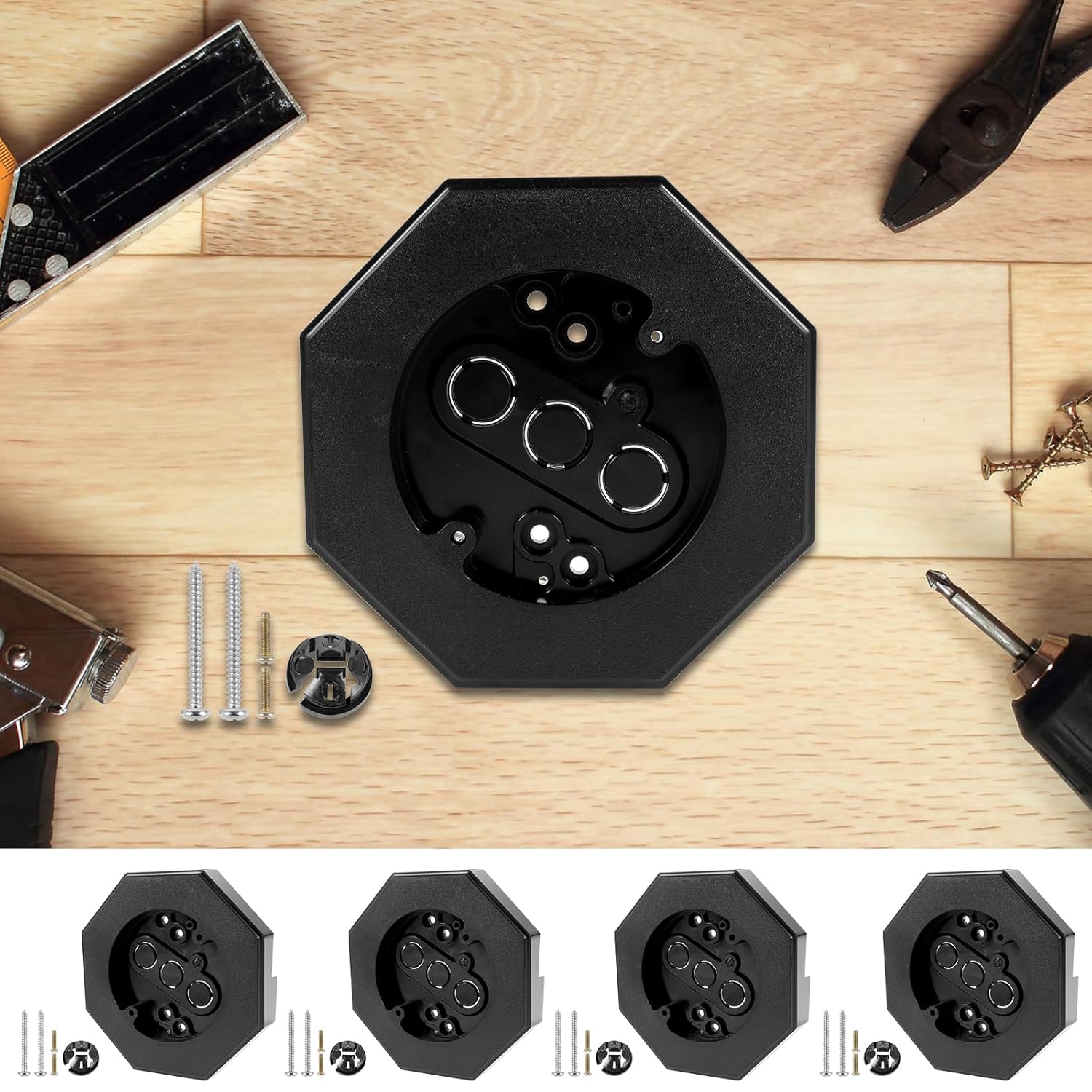 4Pcs Siding Mounting Block, Sturdy Siding Light Mounting Block Exterior Light Mounting Block for 1/2-inch Double-Layer and 4-inch-high Wainscoting Black