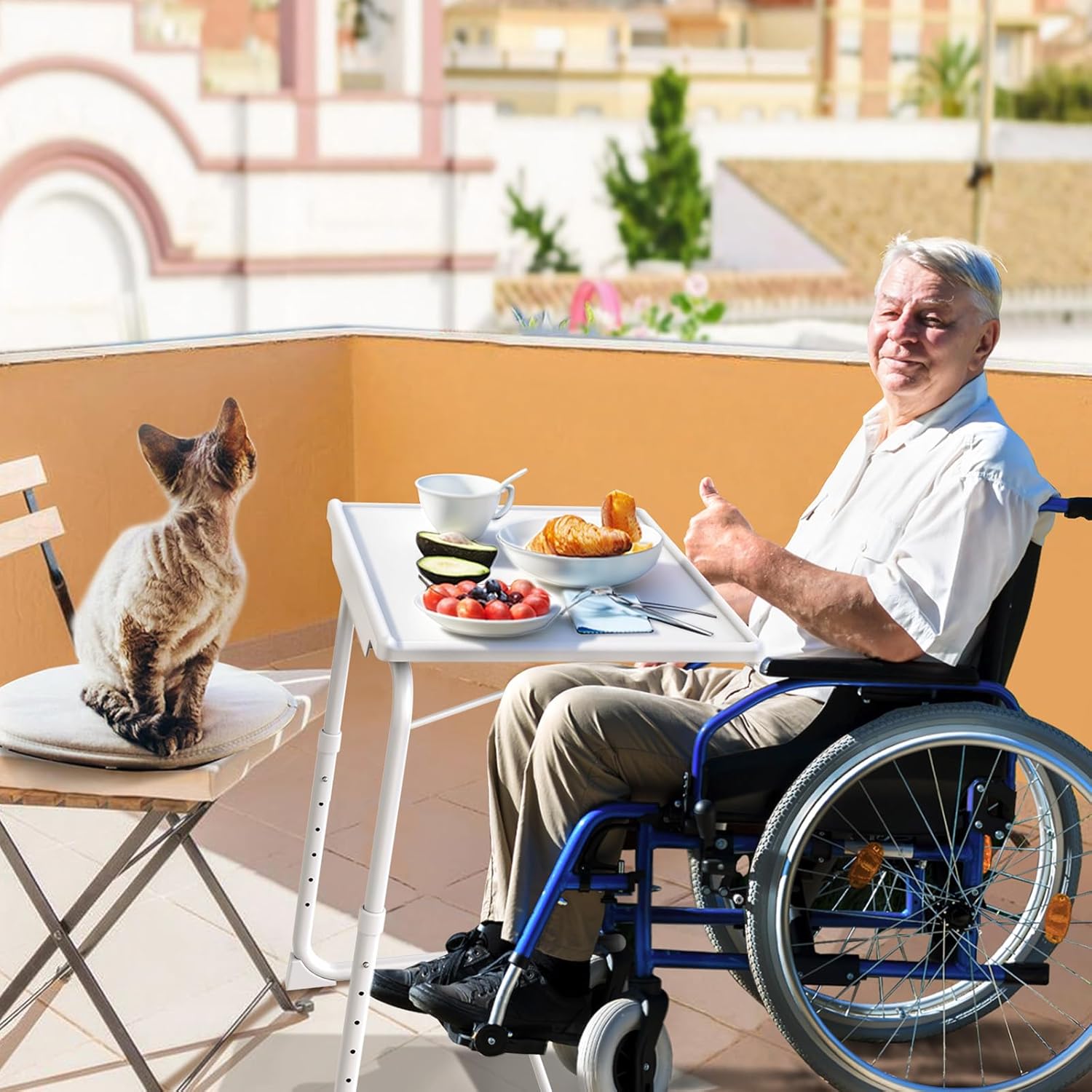 huanuo adjustable tv tray table - tv dinner tray on bed & sofa, comfortable folding table with 6 height & 3 tilt angle adjustments (white)