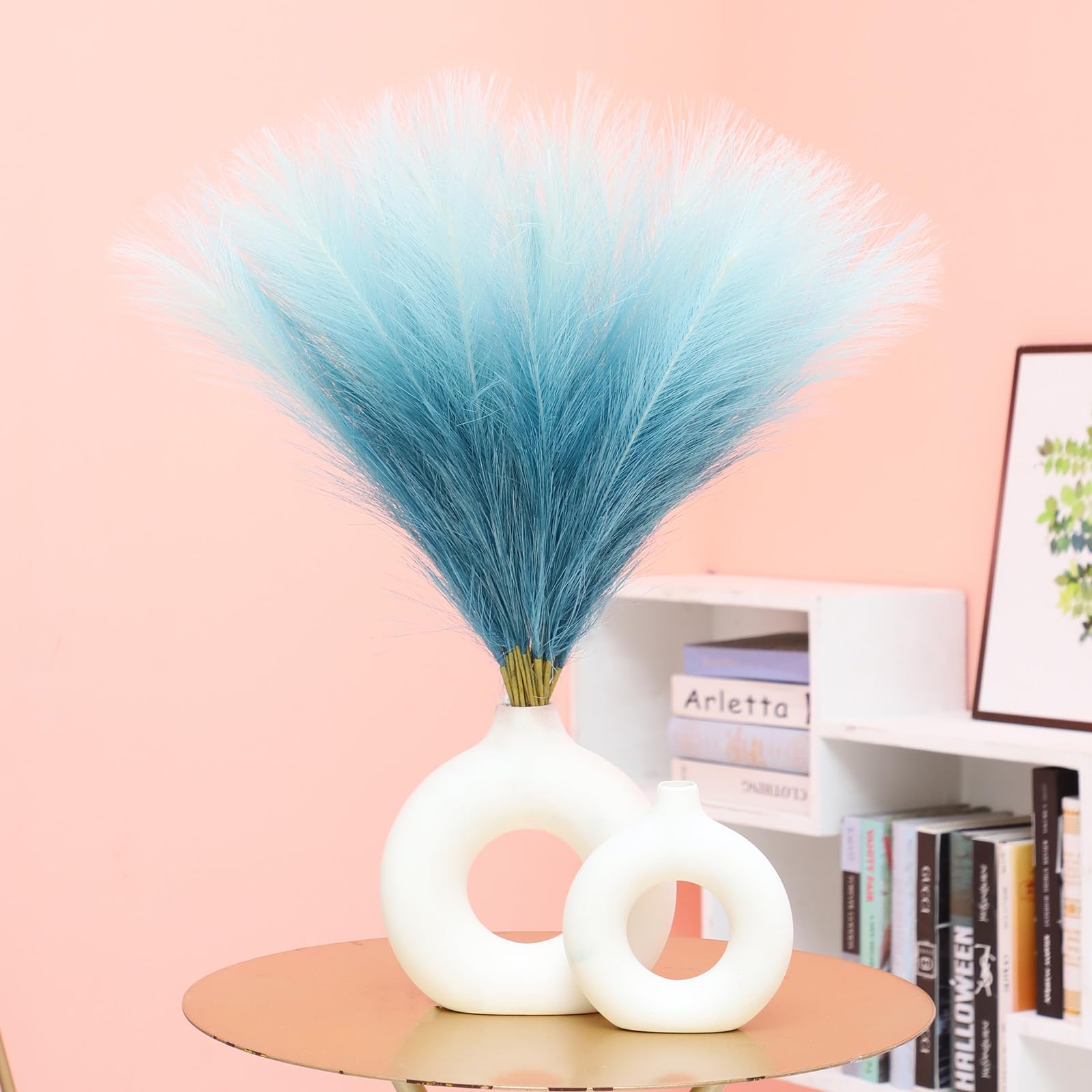 Ureymx Faux Pampasgras Dekor 17,7 Zoll 30 Stück, Pompas Gras Blumenarrangement und Vasenfüller Künstliches Pampasgras Kurz Dekor für Boho Home Hochzeit Dekoration (Farbverlauf Blau)