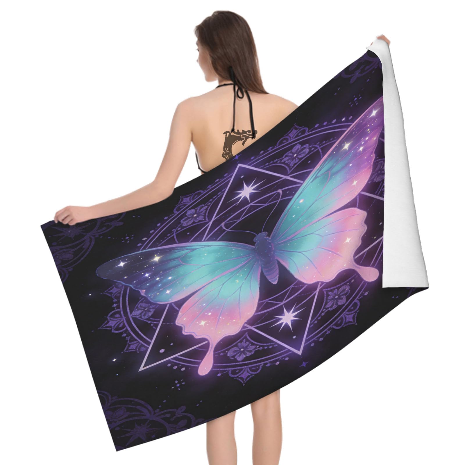 Leichong 3D Gradient Butterfly Beach Towel Large Microfiber Soft Quick Dry for Adults, Mystical Bath Towel Lightweight Soft Absorbent for Travel Swimming Pool Sports, 180 x 90 cm