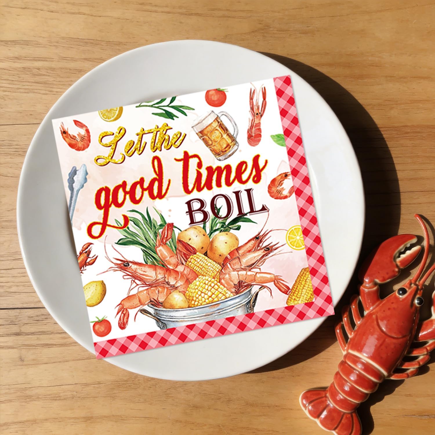 100Pcs Let The Good Times Boil Napkins Crawfish Boil Party Supplies Freedom Lobster Seafood Boil Birthday Theme Disposable Luncheon Dinner Table Decor Supplies Napkins 6.5" x 6.5"