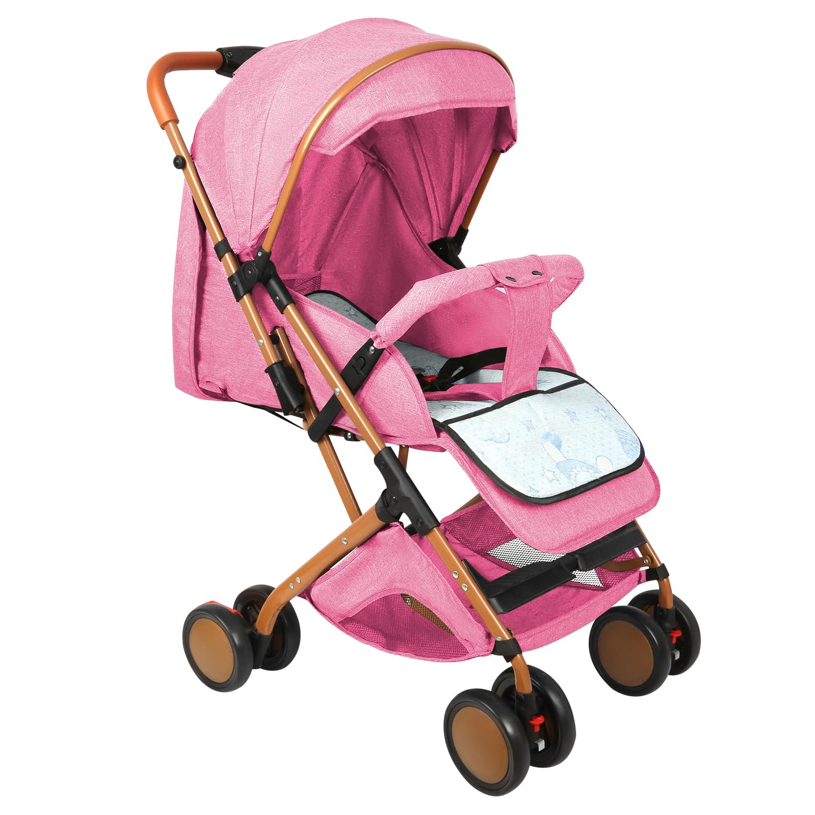 3 Passeggino a canna per bambini, ultra leggero, compatto, pieghevole compatto, da 0 a 25 kg, limite di peso 25 kg, schienale 4 posizioni, copertura antipioggia inclusa e tetto estensibile -B-rosa