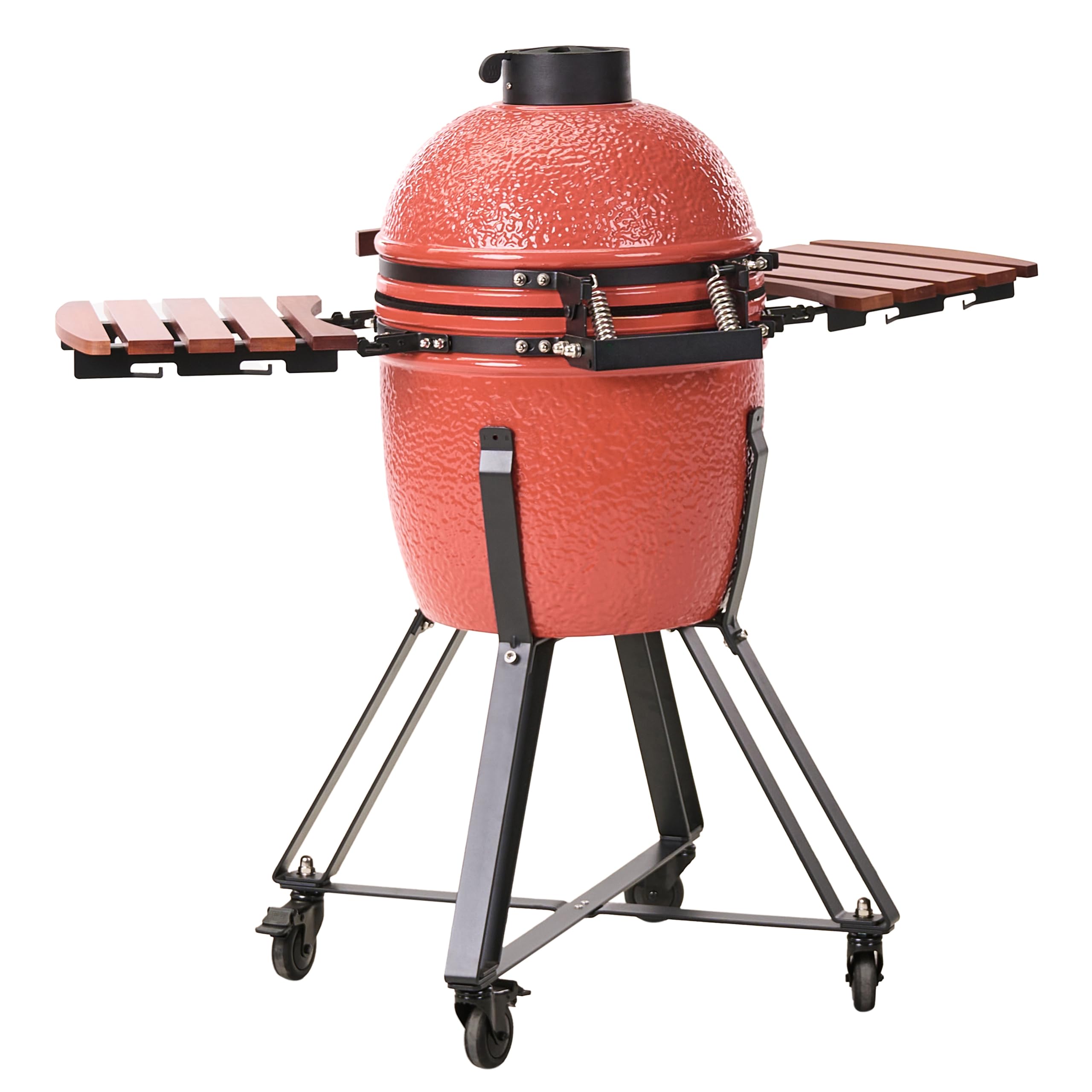 Ogrodowy grill węglowy ceramiczny na kółkach z pokrywą termometerem rusztem czerwonyKamado