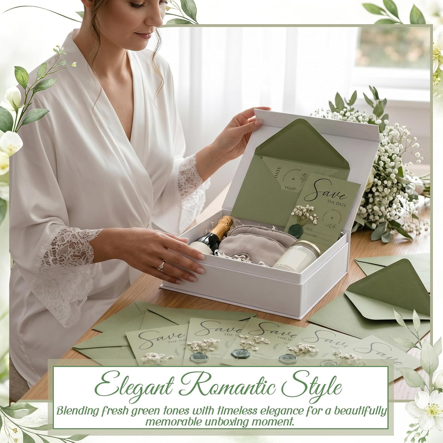 25 Set Save The Date Cards for Wedding Announcement Cards with Envelopes Wax Seals and Baby's Breath Fill in Style Save The Dates for Wedding Invitation Newly Couple 4 X6 Inch