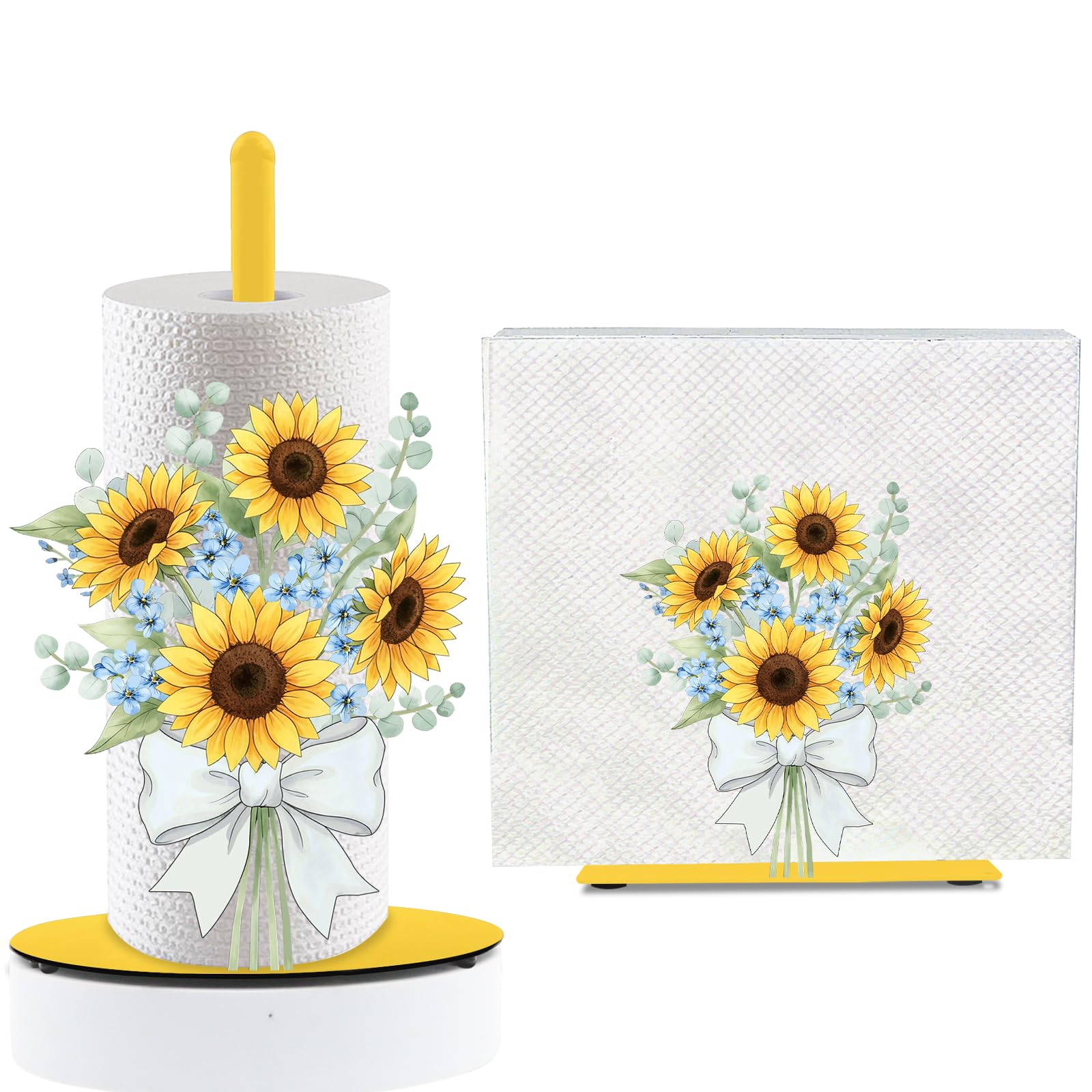 2 PCS Sunflower Paper Towel Holder, Metal Tissue Holder Stand for Kitchen Bedroom Bathroom, Party Desktop Decor, Gift for Family Friend
