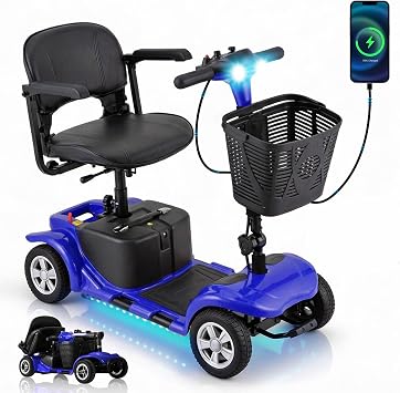 SUNDERWELL Mobility Scooters for Seniors, Adults, 15 Miles Electric Powered Mobility Scooters, 4 Wheels Foldable Mobility Scooter with USB Interface & Detachable Battery, Charger Include Blue