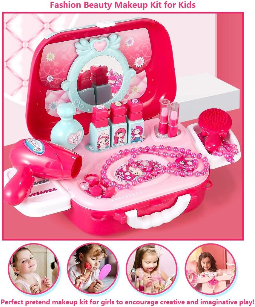 Cltoyvers Pretend Makeup for Girls, Kids Pretend Play Makeup Kit with Case for Little Girls, Toddler Toys for Girls Age 3 4: Toys & Games