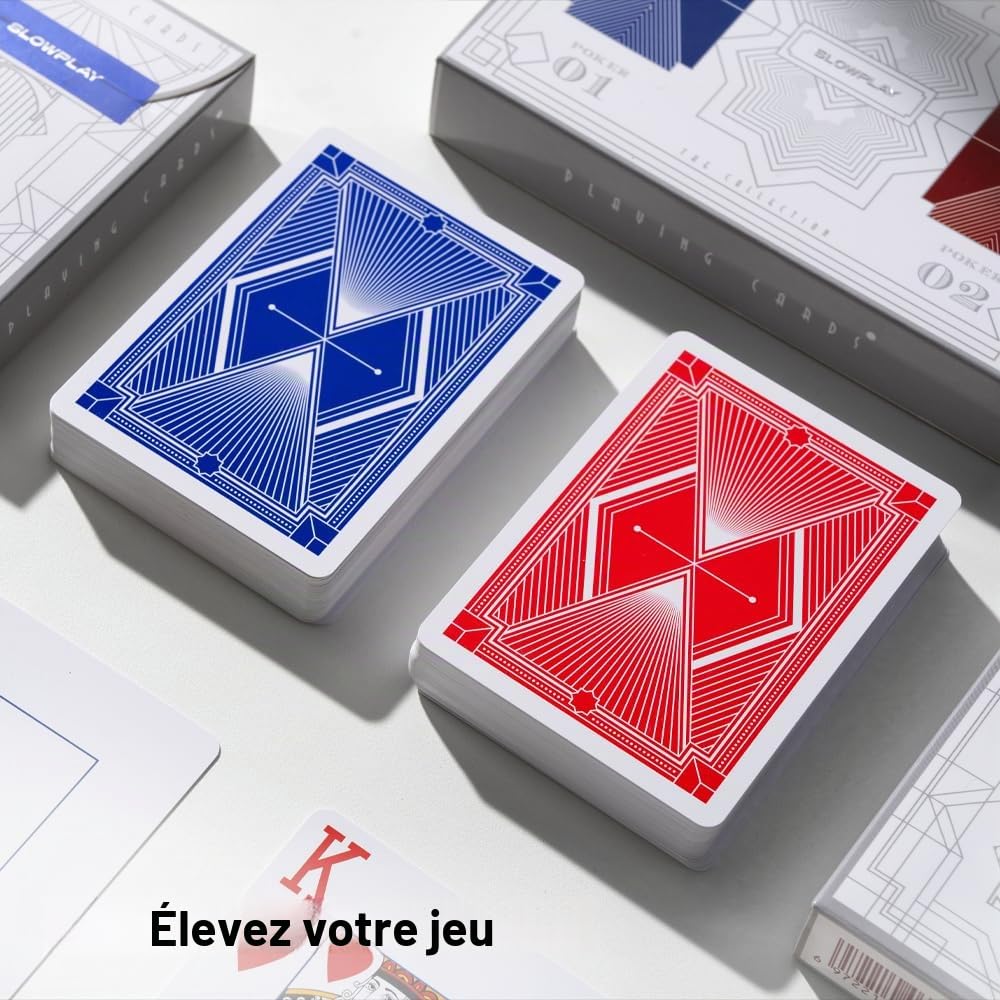 SLOWPLAY Cartes à Jouer 100% Plastique Gen 2, 10 Jeux (Rouge/Bleu) | Qualité casino; dos mat texturé; maniement fluide; 100% PVC; étanches & lavables; index jumbo & format poker