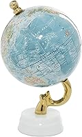 Vista 2 de Deco 79 Globo mundial de metal de aluminio con base de mármol, globo de escritorio 6 "x 6" x 11", azul