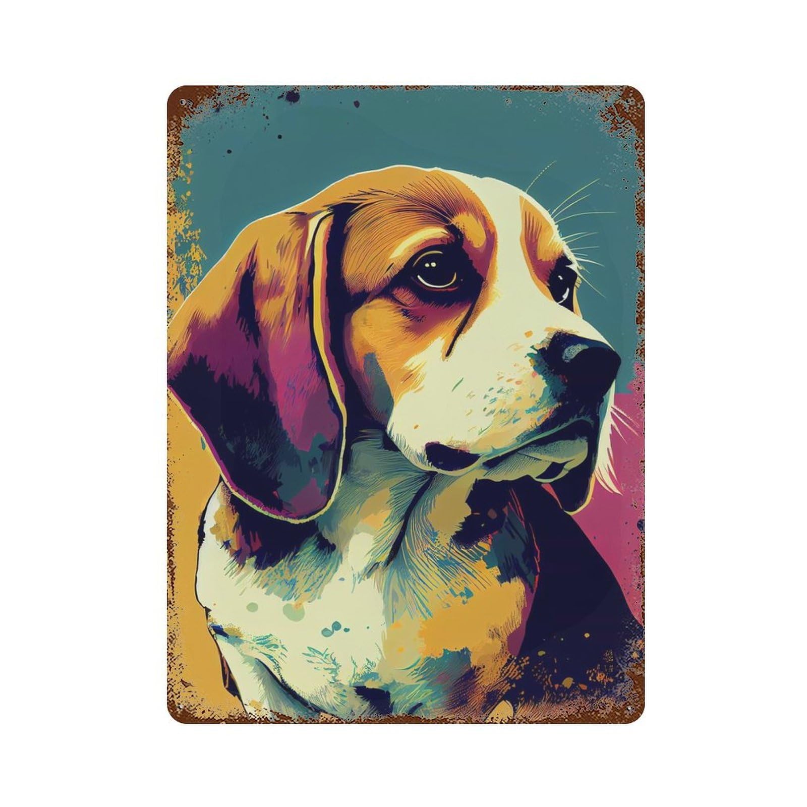 Beagle Pop Art Dog Rust Effect Tin Sign 15.7"x11.8", Industrial Home Decor for Bistro, Counter And Cafe Decor