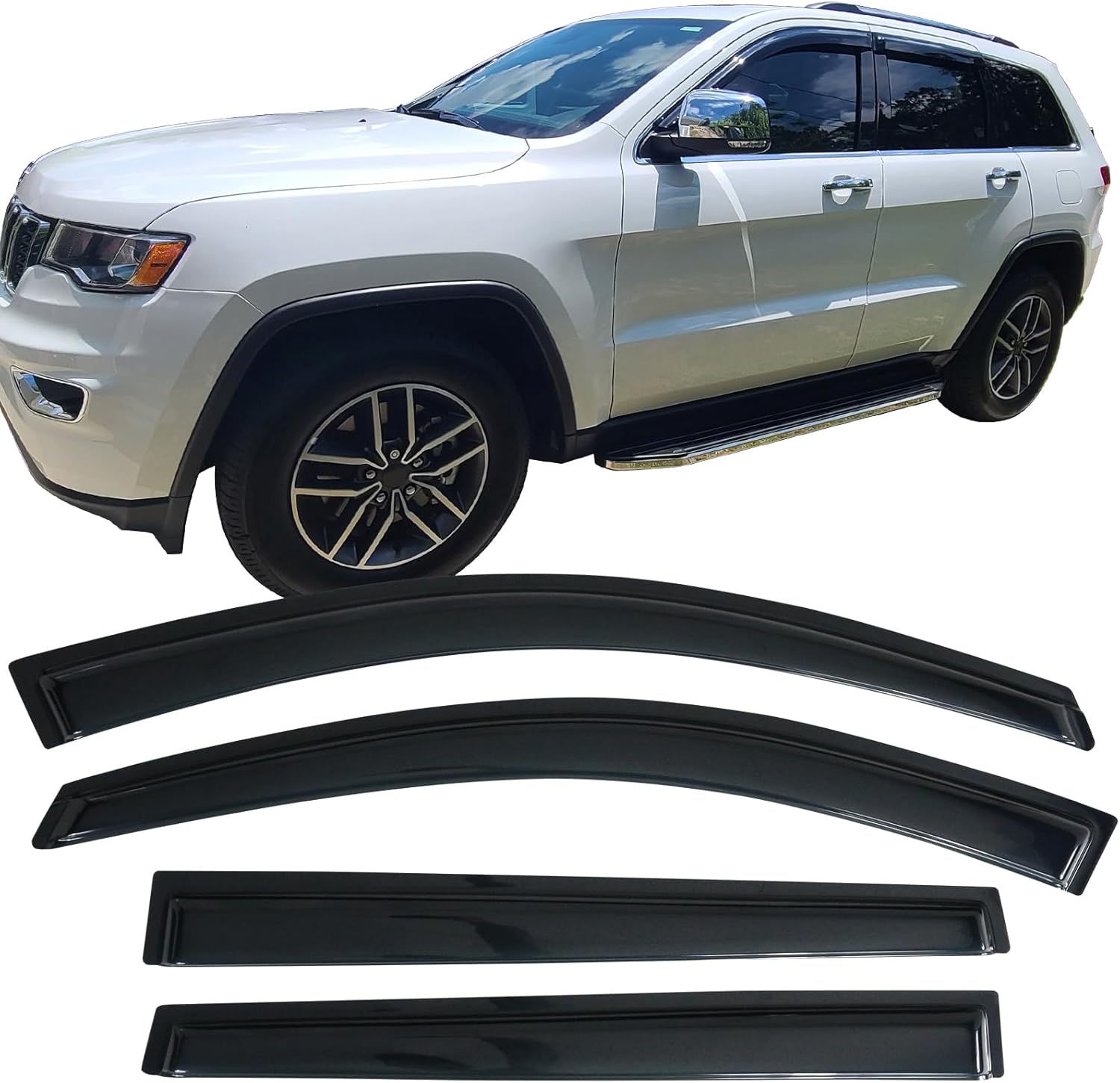 Window Visor Compatible with 2014-2023 Jeep Cherokee, Acrylic Unpainted Black Sun Rain Shade Guard Wind Vent Air Deflector by IKON MOTORSPORTS, 2015 2016 2017