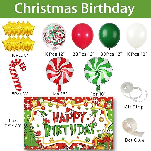 Miniatura 2 de Decoraciones de fiesta de cumpleaños de Navidad, telón de fondo de fotografía de feliz cumpleaños, guirnalda de globos, kit de arco de confeti,