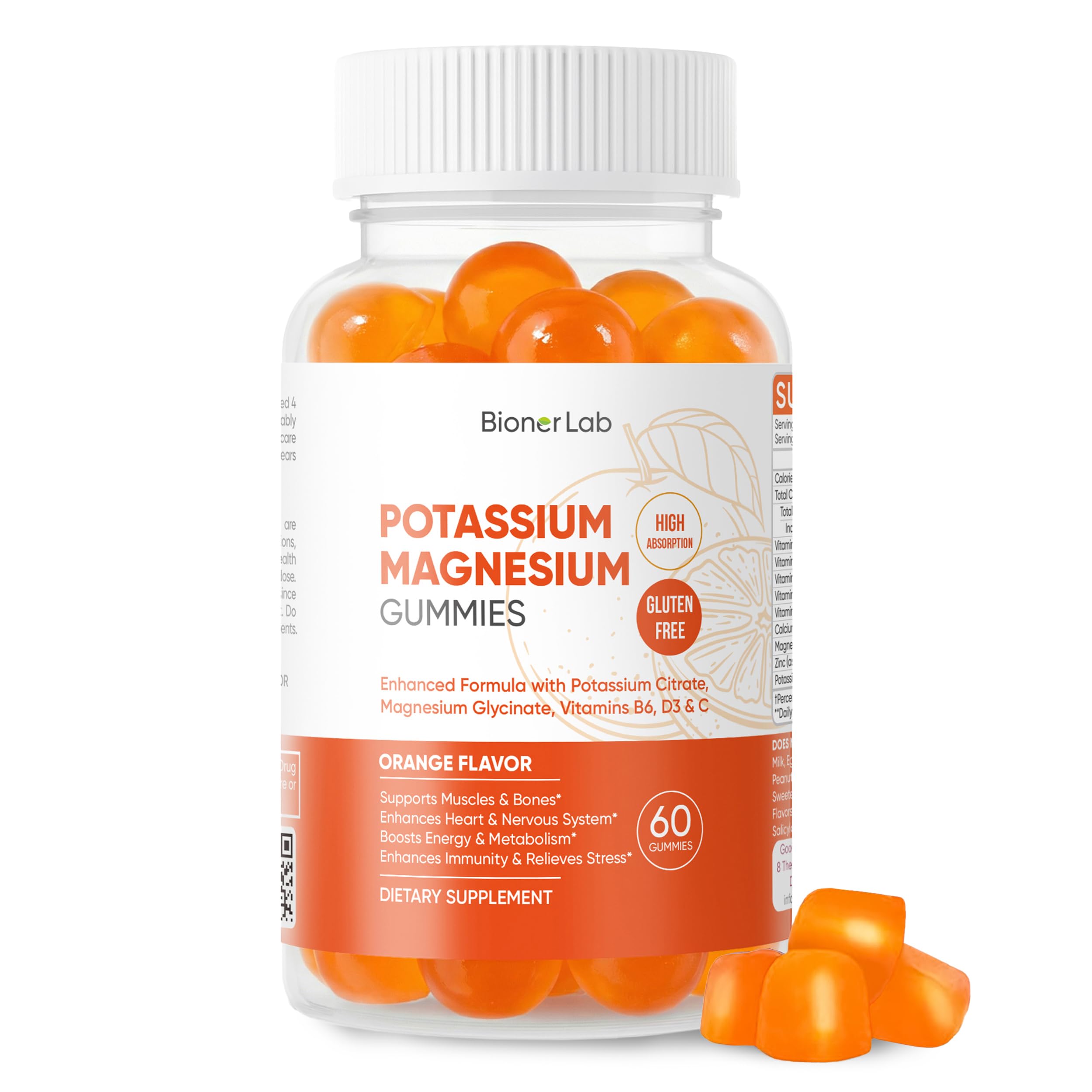 BionerLab Potassium Magnesium Gummies with Vitamin D3 B6 C