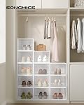 SONGMICS Boîtes de chaussures, boîte de 12 Organisateurs de rangement de chaussures, Boîtes en plastique transparent empilable pour placard, US Taille 13, Transparent et blanc ULSP12MWT
