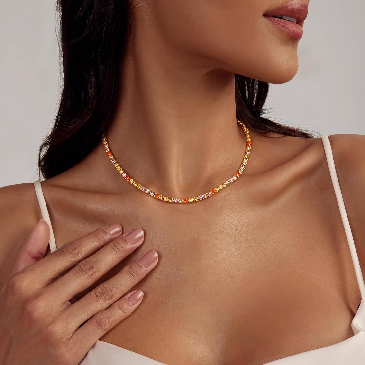 Luxval Tennis Necklace 14K Gold Plated Rhinestone Butterfly Choker Necklaces for women Dainty Zirconia Cut Faux Diamond chain 3mm image 4