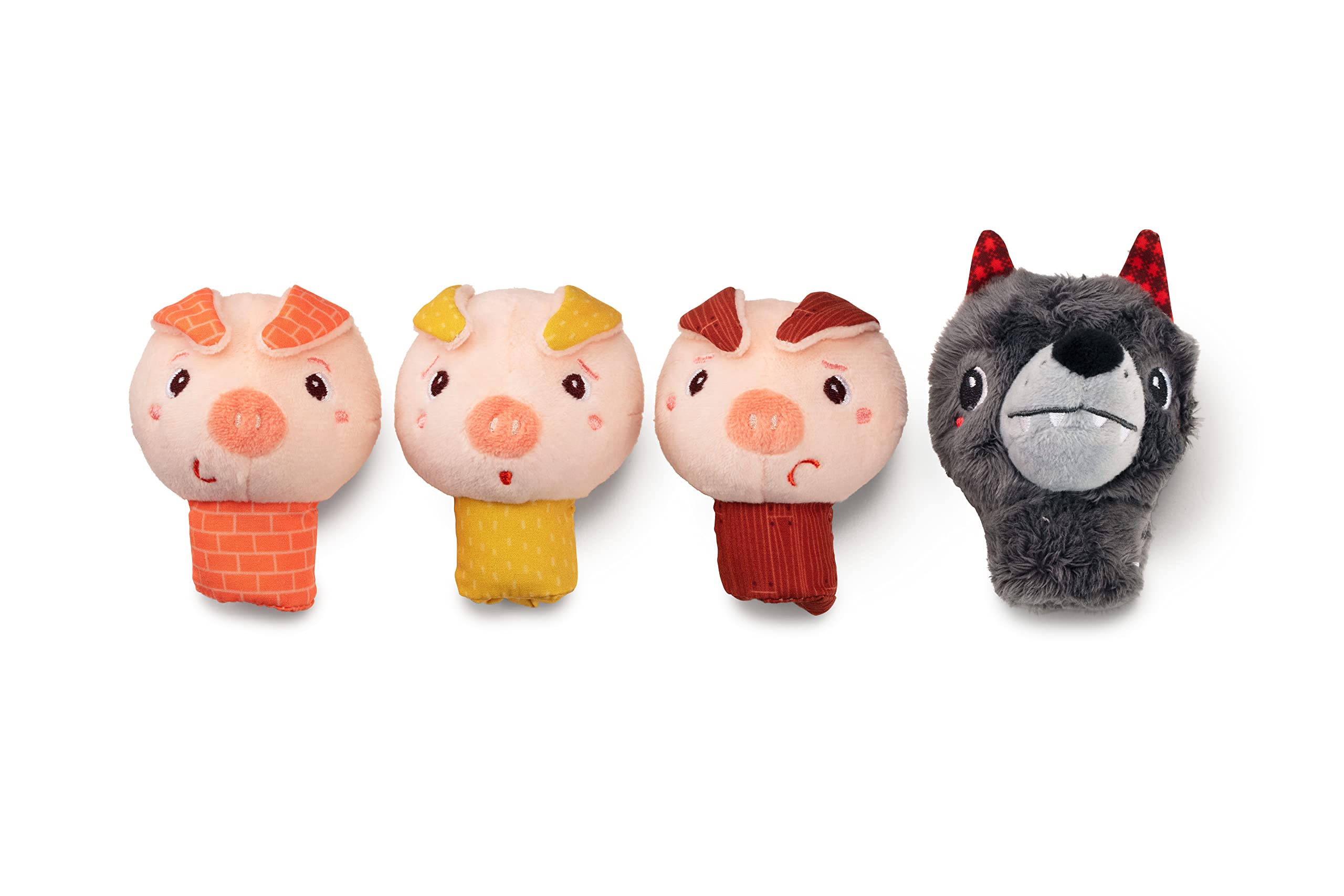 LILLIPUTIENS - Three Little Pigs Finger Puppet Set – 4 Fun Characters – Interactive Sensory Toy for Babies – Finger Puppets for Babies - Awakening Play - From 12 Months - 83408