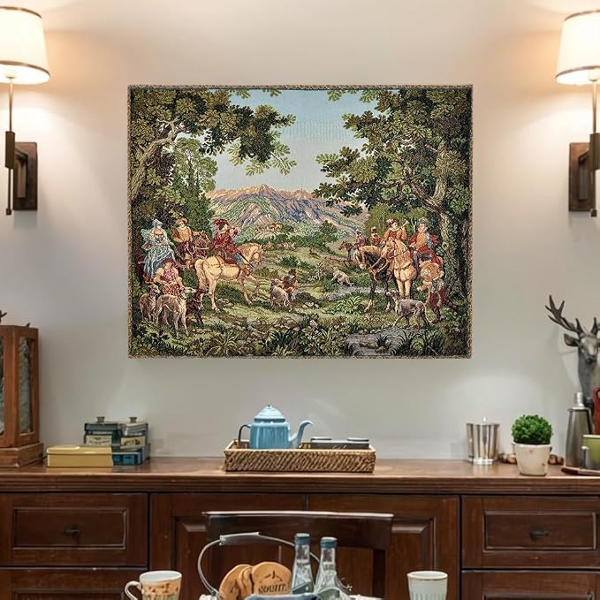 AureoMadis woven medieval hunting scene tapestry
