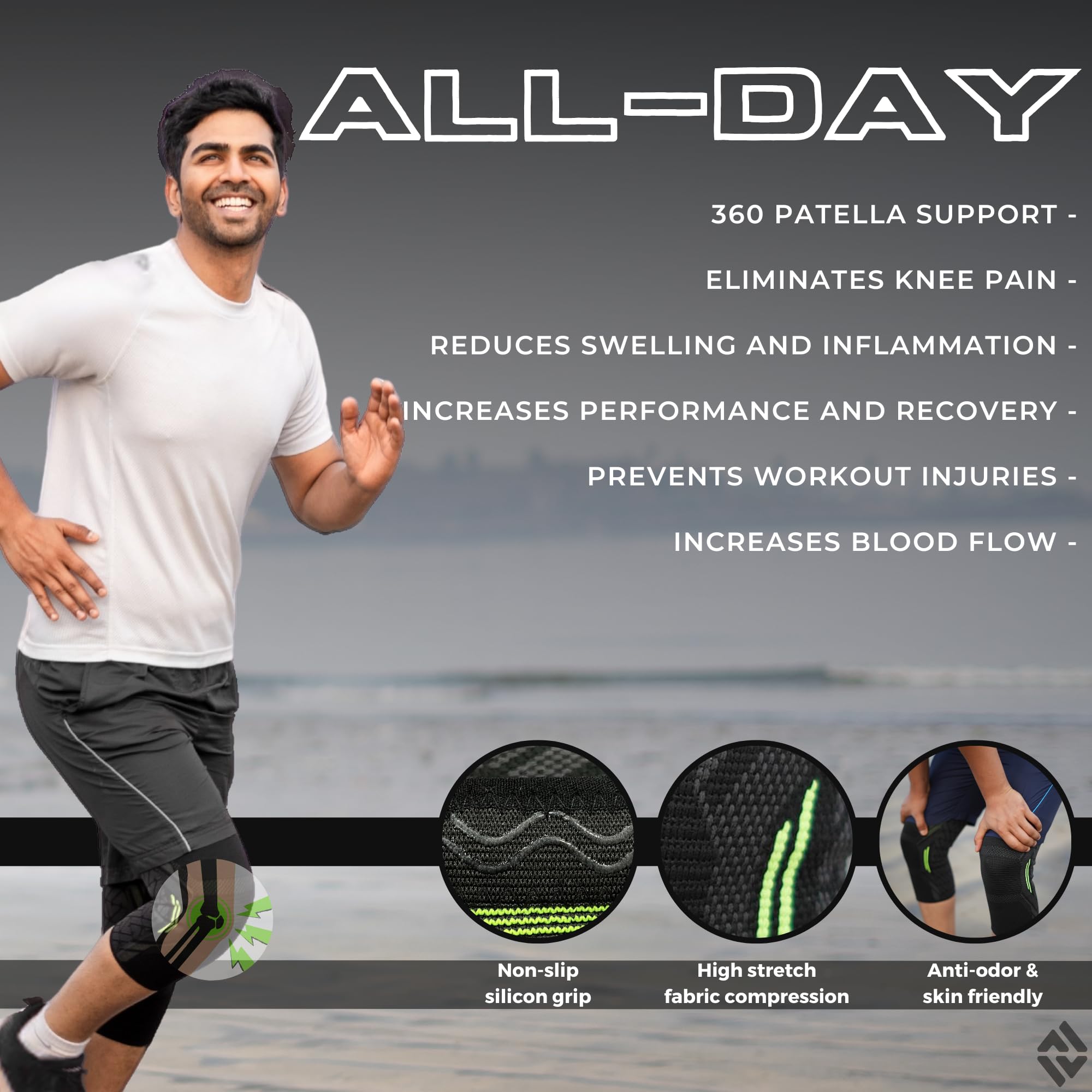 DR. FITZY 1 PAIR Anti-slip and breathable knee support for men gym squats and workout, ortho knee cap for men sports, bold knee pad for man (2pcs compression knee sleeves for squats and running) - Image 5 thumbnail