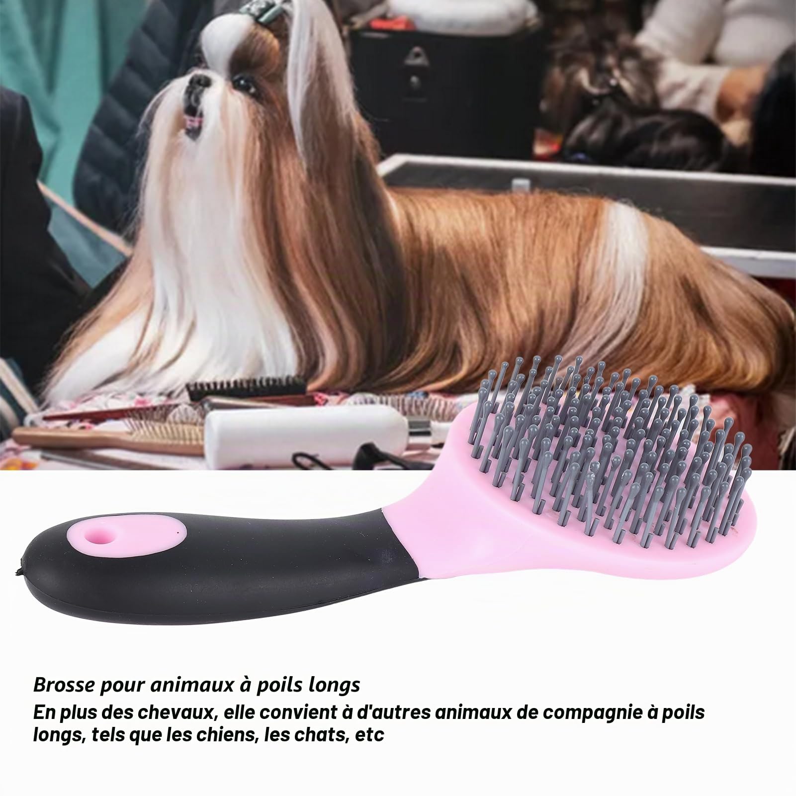 Brosse Démêlante pour Crinière et Queue, Brosse de Nettoyage en Cuir à Poils de Cheval à Poils Longs, Peigne de Toilettage Professionnel pour Chevaux, Peigne Forky pour Chevaux