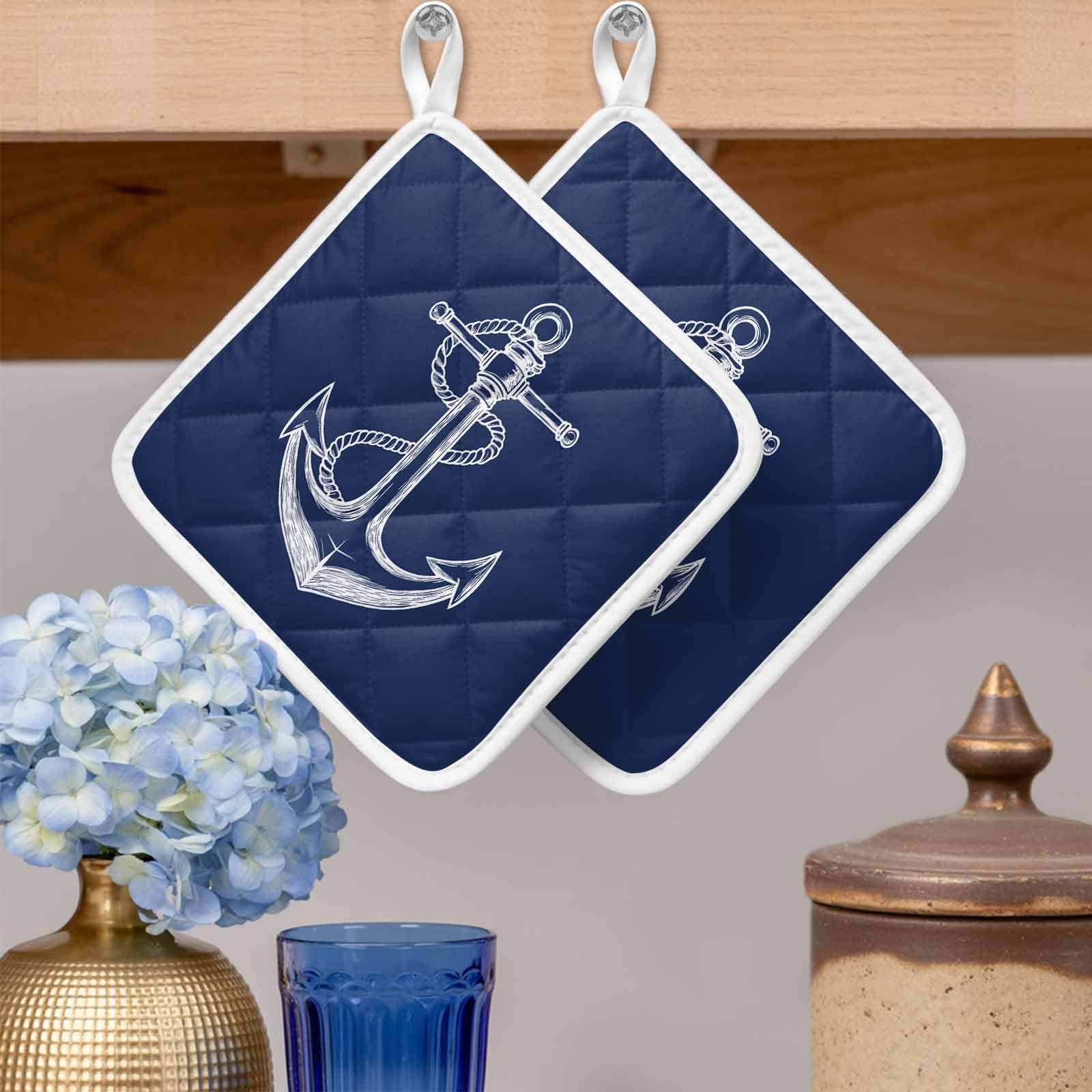 Maniques cuisine maritimes bleu et blanc pour manipuler vos plats de four