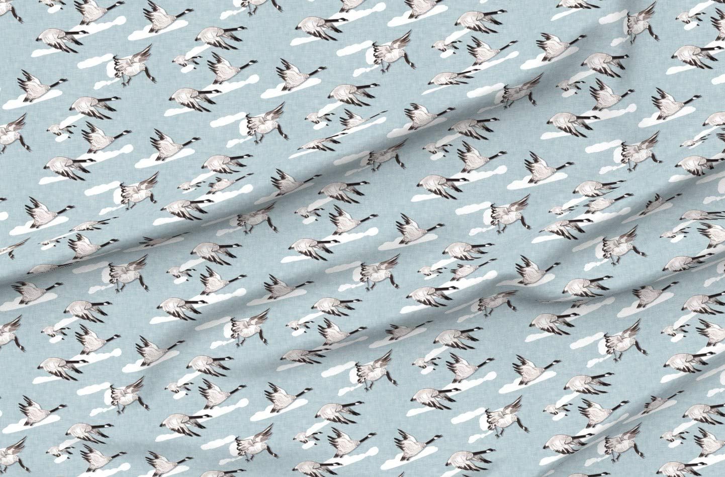 Spoonflower Fabric - Flying South Geese Duck Sky Goose Canada Birds Bird Animal Clouds Printed on Polartec(R) Fleece Fabric by The Yard - Sewing Blankets Loungewear and No-Sew Projects