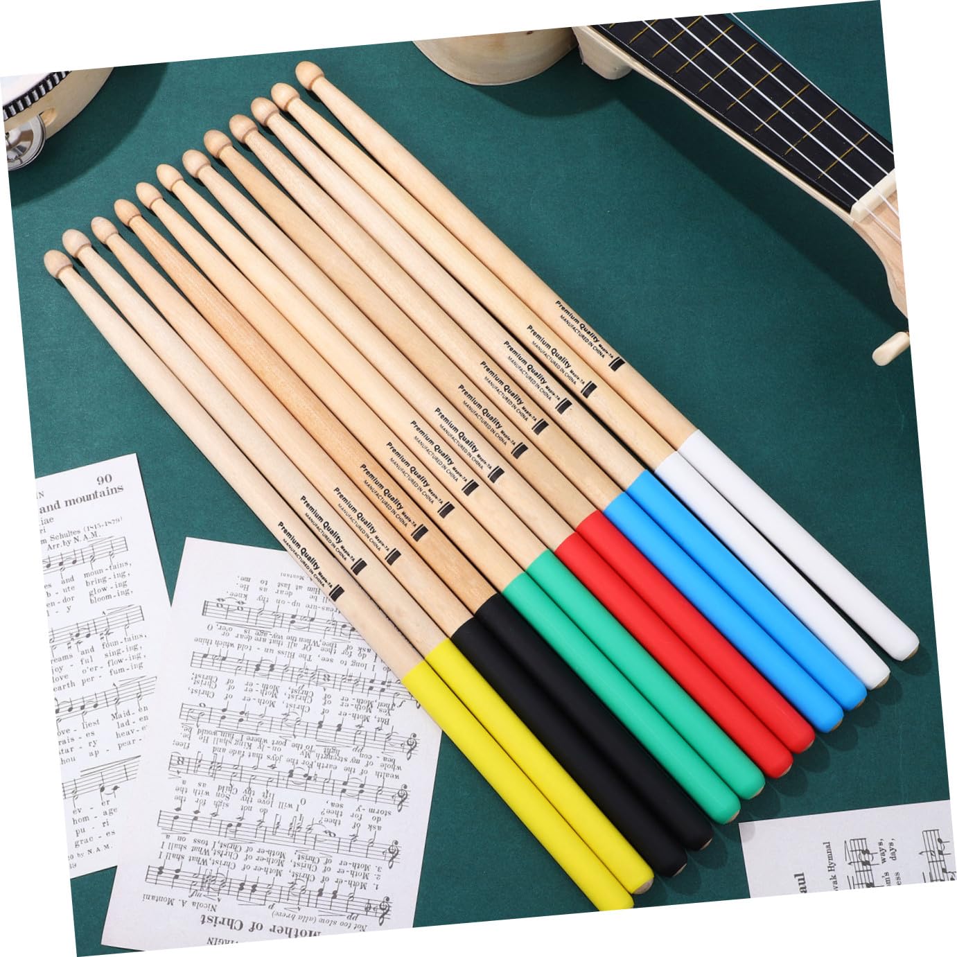 12 paia Bacchette per Batteria Legno Antiscivolo Bianco Blu Nero Rosso Strumenti Musicali per Principianti e Professionisti Comfort e Durabilità