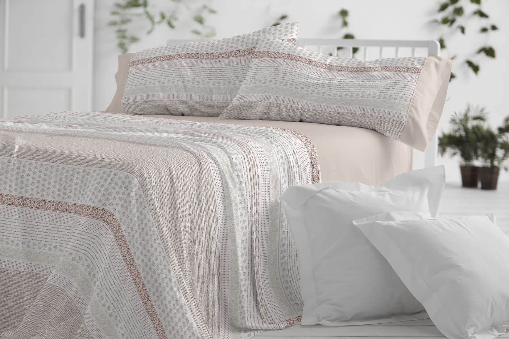 Burrito Blanco│Sábanas de algodón, Cama de 135 (+ Medidas Disponibles)│Tacto Suave│Diseño 618, Color Canela
