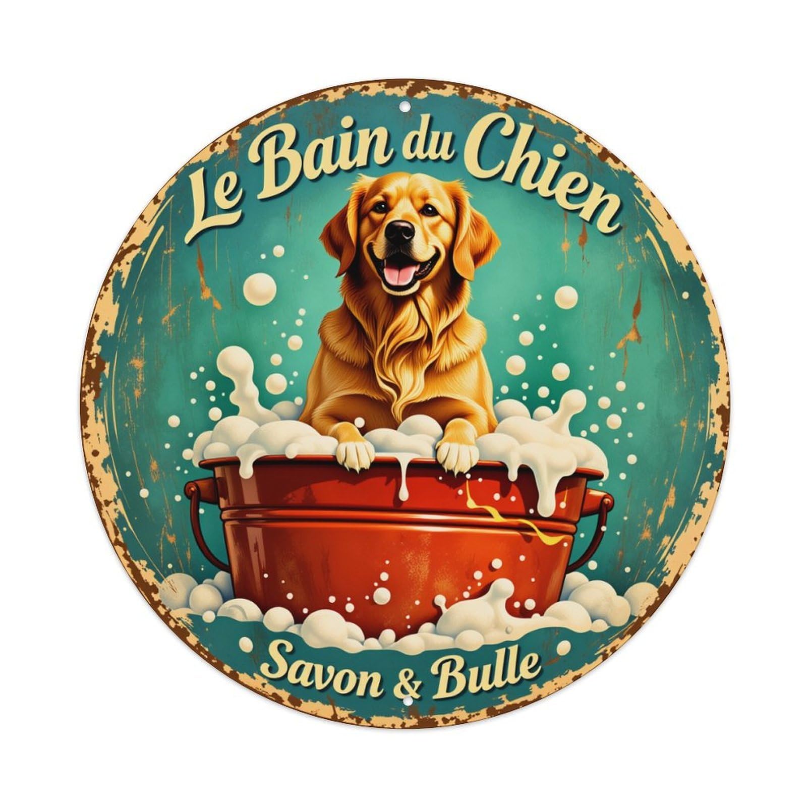 Dog Bathing In Bubble Soap Metal Tin Sign Vintage Garden Bedroom Cafe Bar Man Cave Home Wall Decor Metal Poster 8x8 inches