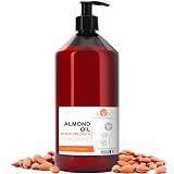 Aceite de Almendras, Orgánico, Prensado en Frío, Puro, Natural. Aceite Masaje Profesional, Aceite Cabello y Pestañas, Hidratante Corporal para bebés, 1000 ml