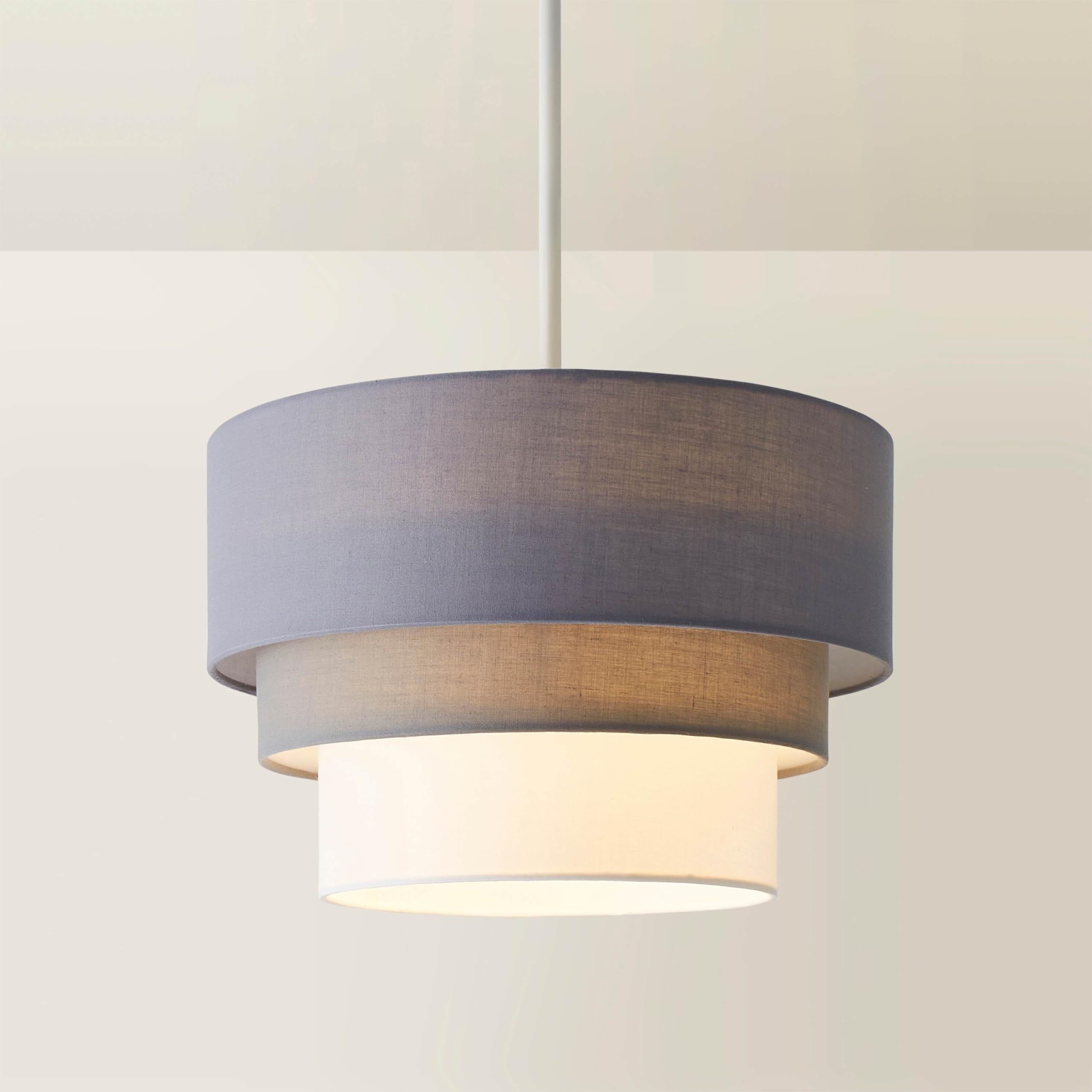 MiniSun Round Modern 3 Tier Dark & Pale Grey Fabric Ceiling Designer Pendant Lamp Light Shade
