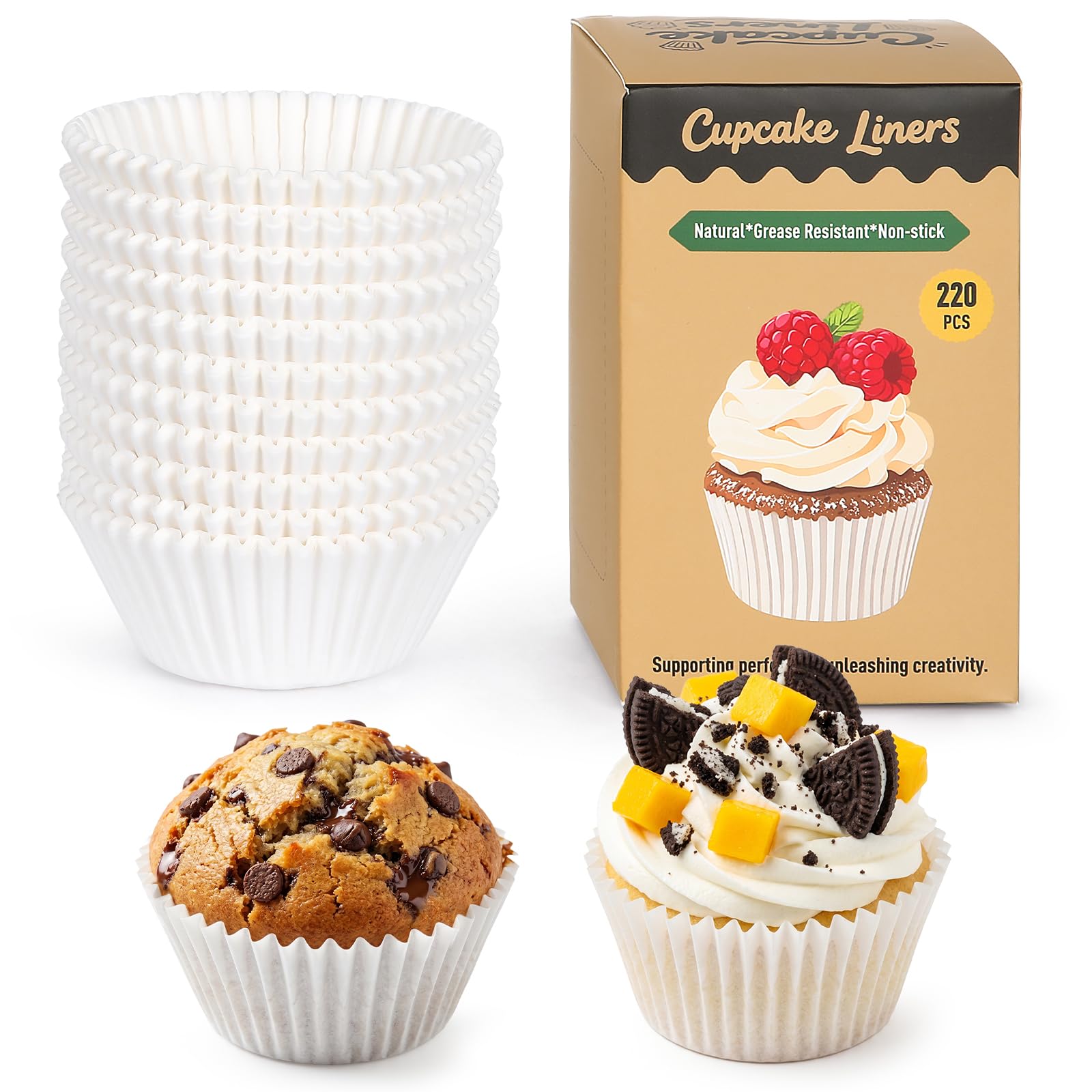 Alyvisun 220PCS Cupcake Cases, Paper Muffin Cases for Baking, Mini Cupcake Wrappers, Greaseproof Baking Cups for Muffins, Cupcakes, Fairy Cakes, Parties & Everyday Use