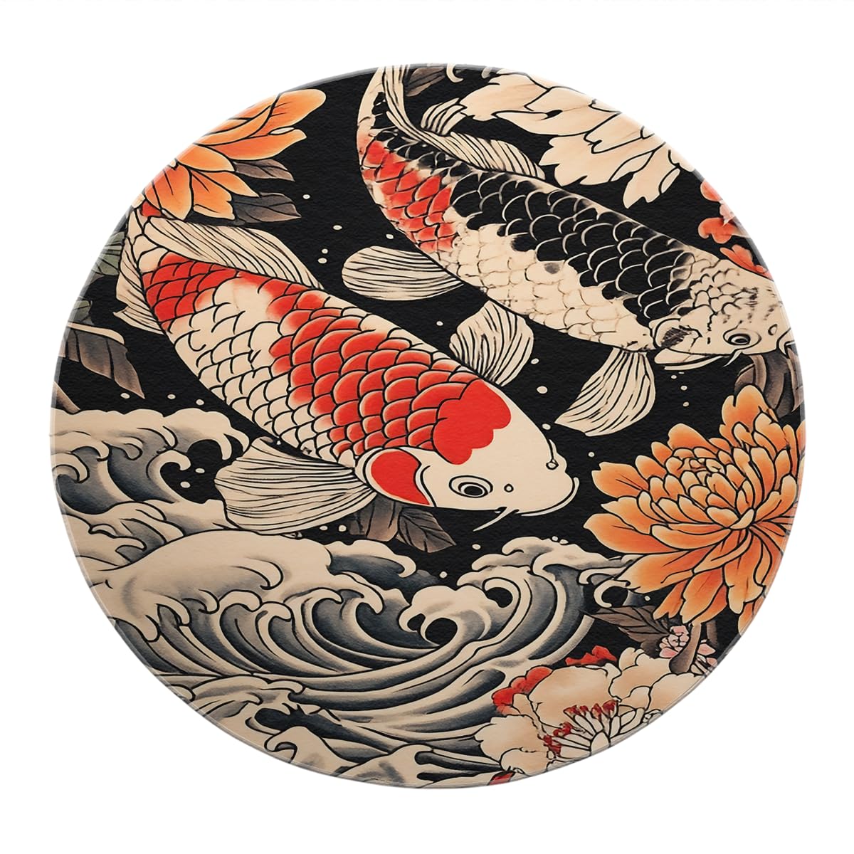 Japoński Koi Ryby Okrągły Dywan 160cm Duży Dywan 160cm Rug