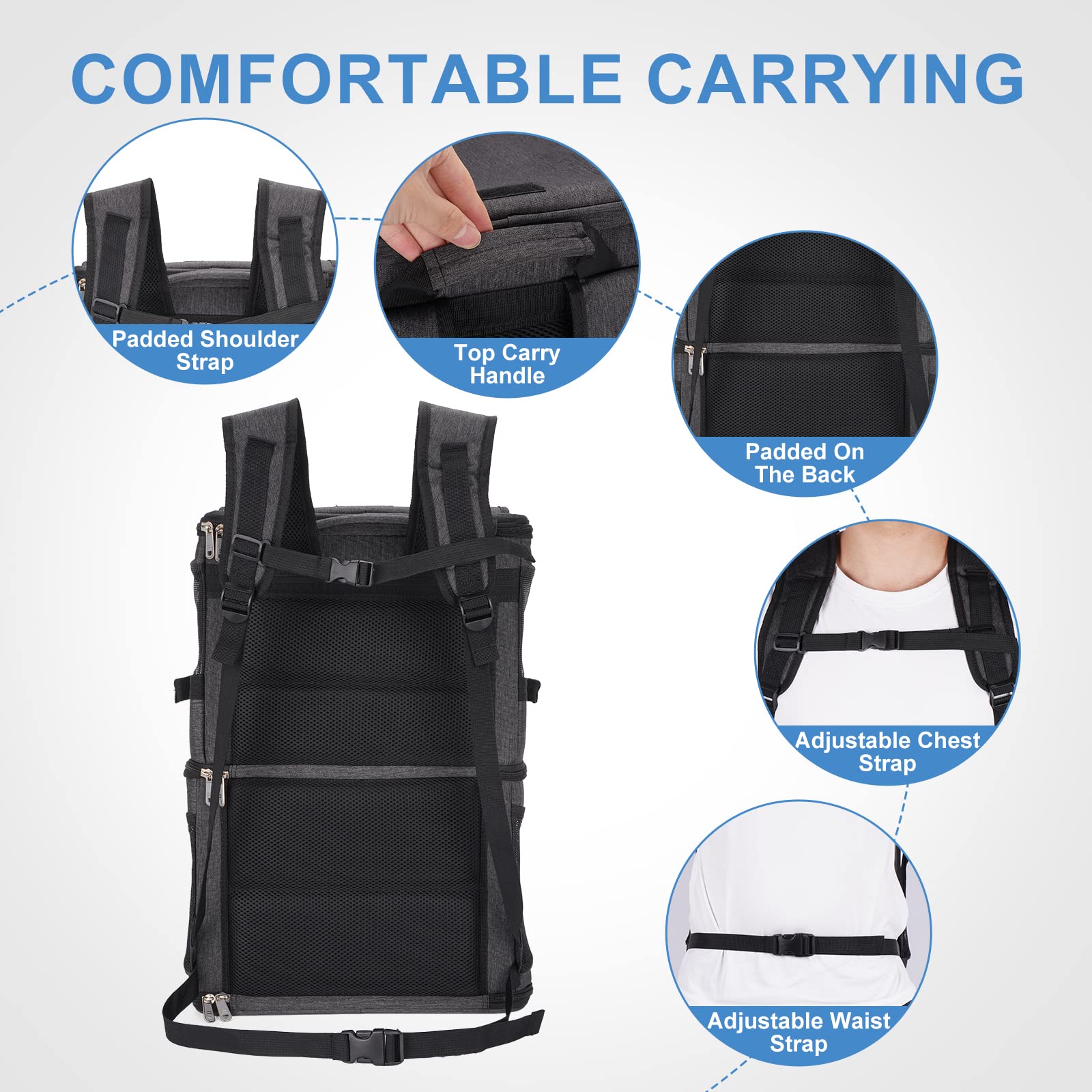 Mochila 2 en 1 para 2 Gatos Máxima 12 kg, Transportin Doble para 2 Gatos, Transportador Portátil de Viaje para Mascotas, Transpirable y Plegable, Negro