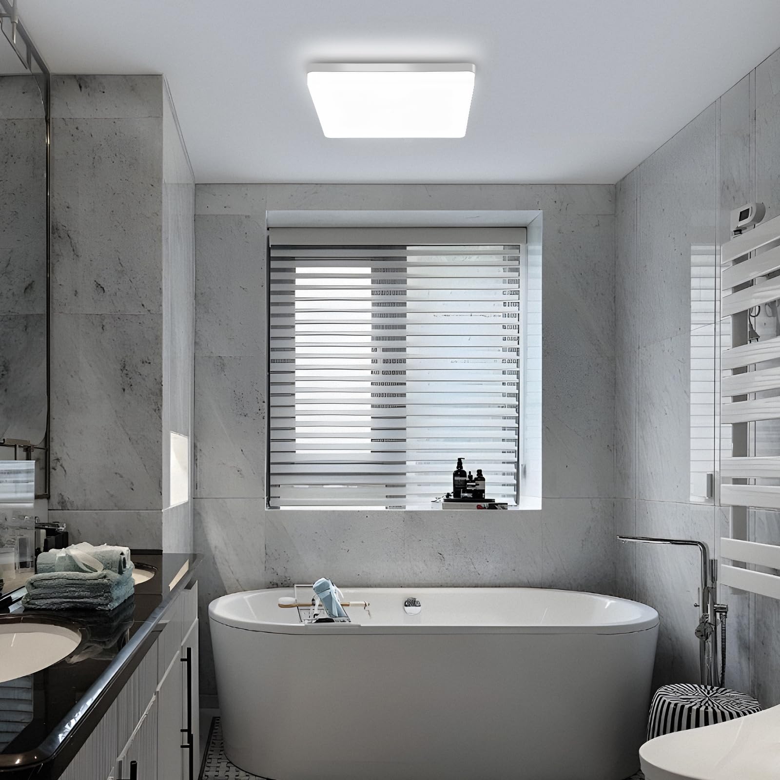 Goeco Plafon LED Techo Baño, 48W Lámpara de Techo LED Moderna, 6500K Blanco Frío, para Pasillo, Cocina, Balcón, Dormitorio, Estudio, 2 Piezas, Cuadrada