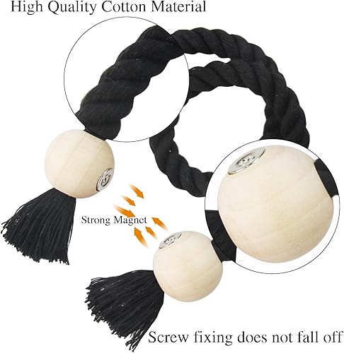 Miniatura 8 de Paquete de 2 alzapaños magnéticos grises de algodón tejido a mano para cortinas con hebilla de madera, no requiere herramientas