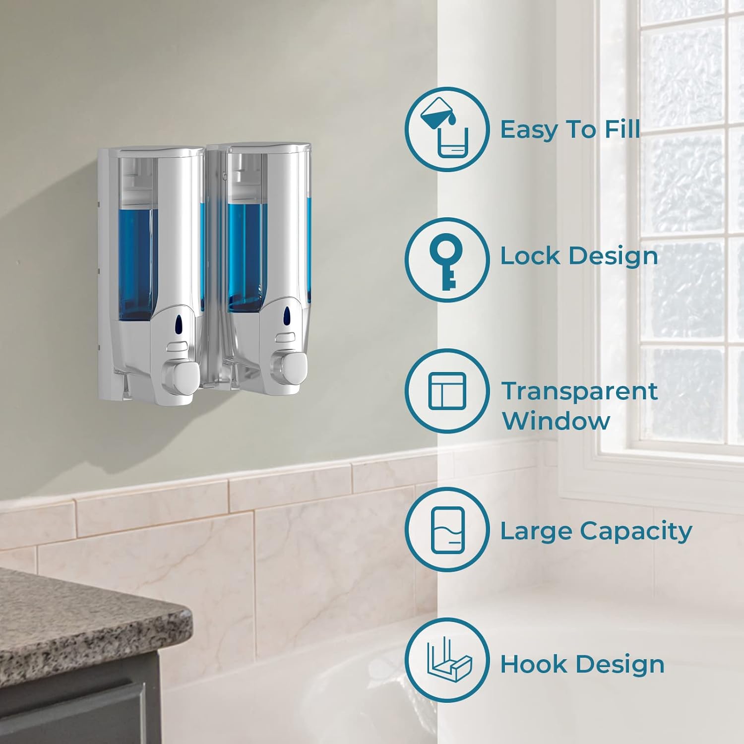 Shampoo and Conditioner Dispenser Shower Dispenser 2 Chamber,Shampoo Dispenser for Shower Wall Mounted Liquid Soap Dispenser Bathroom, Body Wash Dispenser Set, Large Capacity Chrome : Home & Kitchen