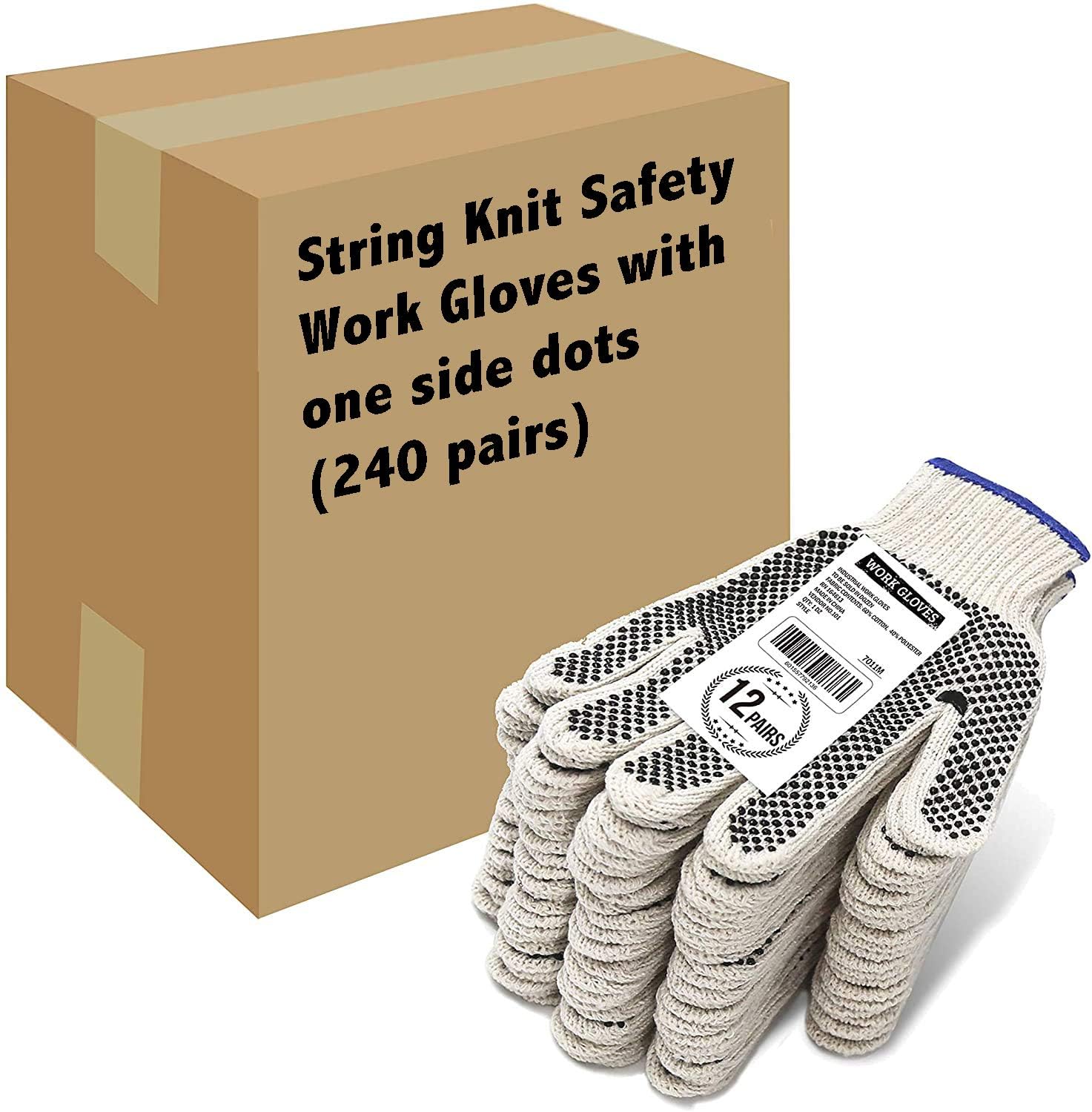 Evridwear Cotton Polyester String Knit Shell Safety Protection Work Gloves for Painter Mechanic Industrial Warehouse Gardening Construction Men One