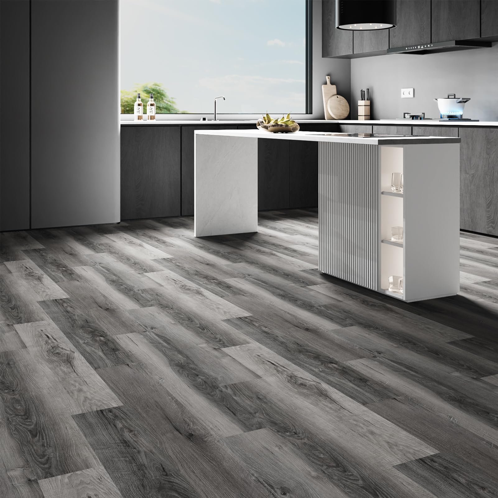Pavimento laminato autoadesivo effetto legno Pavimento in vinile per cucina, soggiorno, bagno 2,0 mm (2,51 m², Grigios)